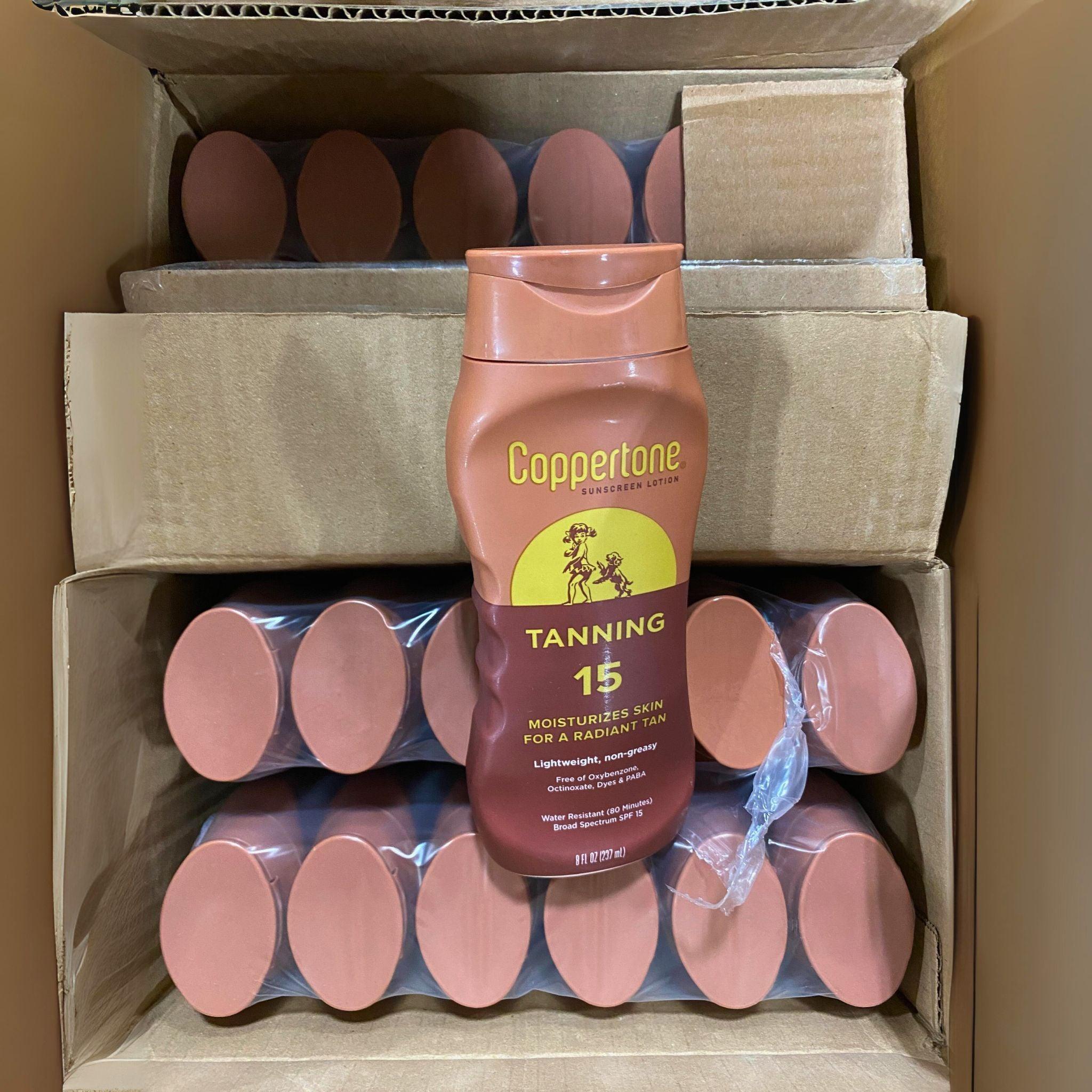 Coppertone Sunscreen Tanning Lotion SPF 15, 8oz - Moisturizing & Hydrating Sun Protection for All Skin Types - Pack of 72 - Perfect for Beach, Pool & Outdoor Activities