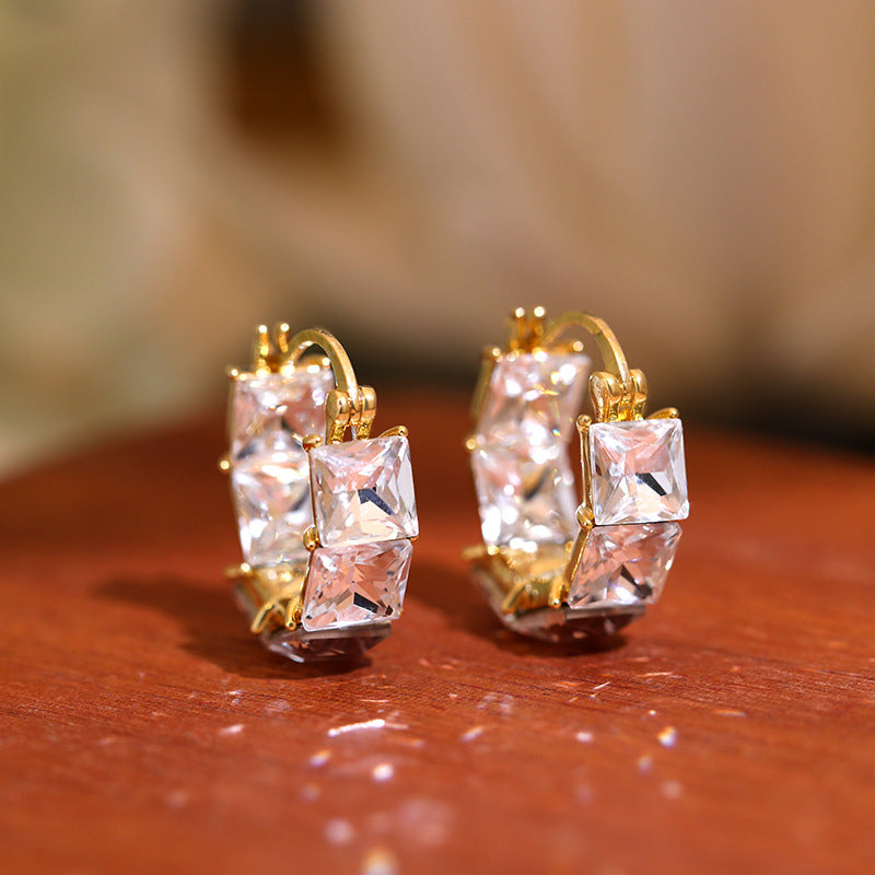 Geometric Ice Cube Crystal Huggies Hoop Earrings for Women | A7551 | Trendy Everyday Jewelry for Work, Party & Casual Outfits
