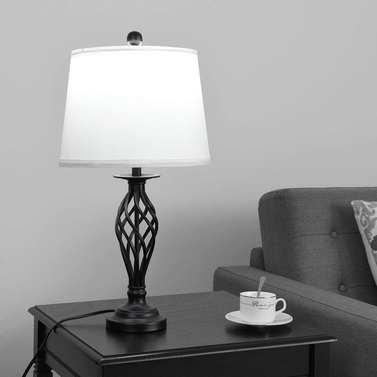 Tangkula 3-Piece Modern Lamp Set - Antique Bronze Floor & Table Lamps with White Fabric Shades for Living Room, Bedroom & Office Lighting | Home Decor & Ambient Lighting Solution