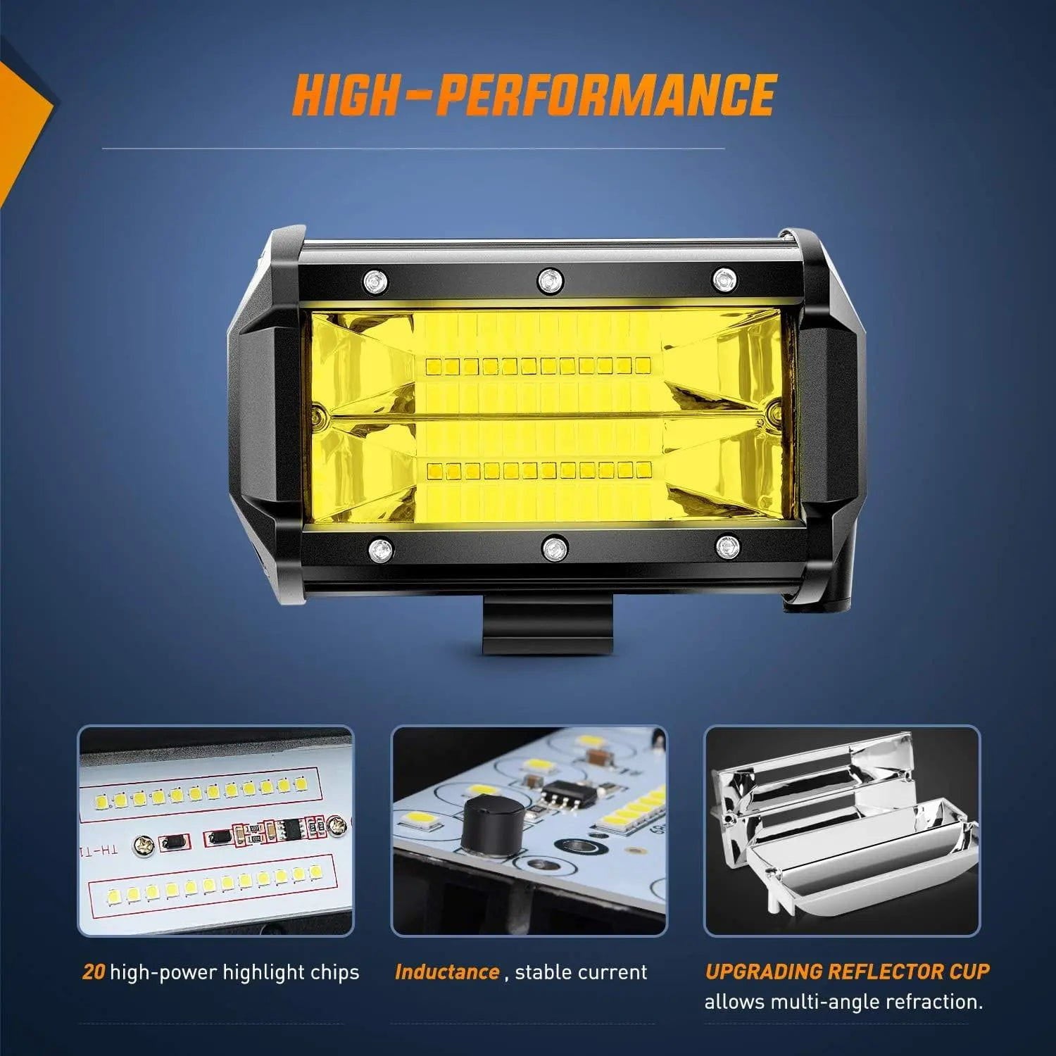5.2 Inch 72W 10800LM Amber Double Row LED Flood Light Bars (Pair) - High Power Off-Road Lighting for Trucks, ATVs, UTVs & Boats - Waterproof & Durable for Outdoor Adventures
