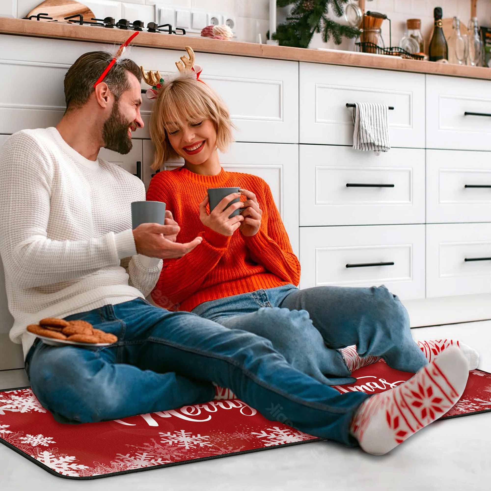 Non-Slip Christmas Kitchen Rugs Set of 2 - Washable Holiday Floor Mats with Anti-Skid Backing, Festive Xmas Decor for Home Kitchen & Entryway - Perfect for Holiday Gatherings & Winter Home Decor