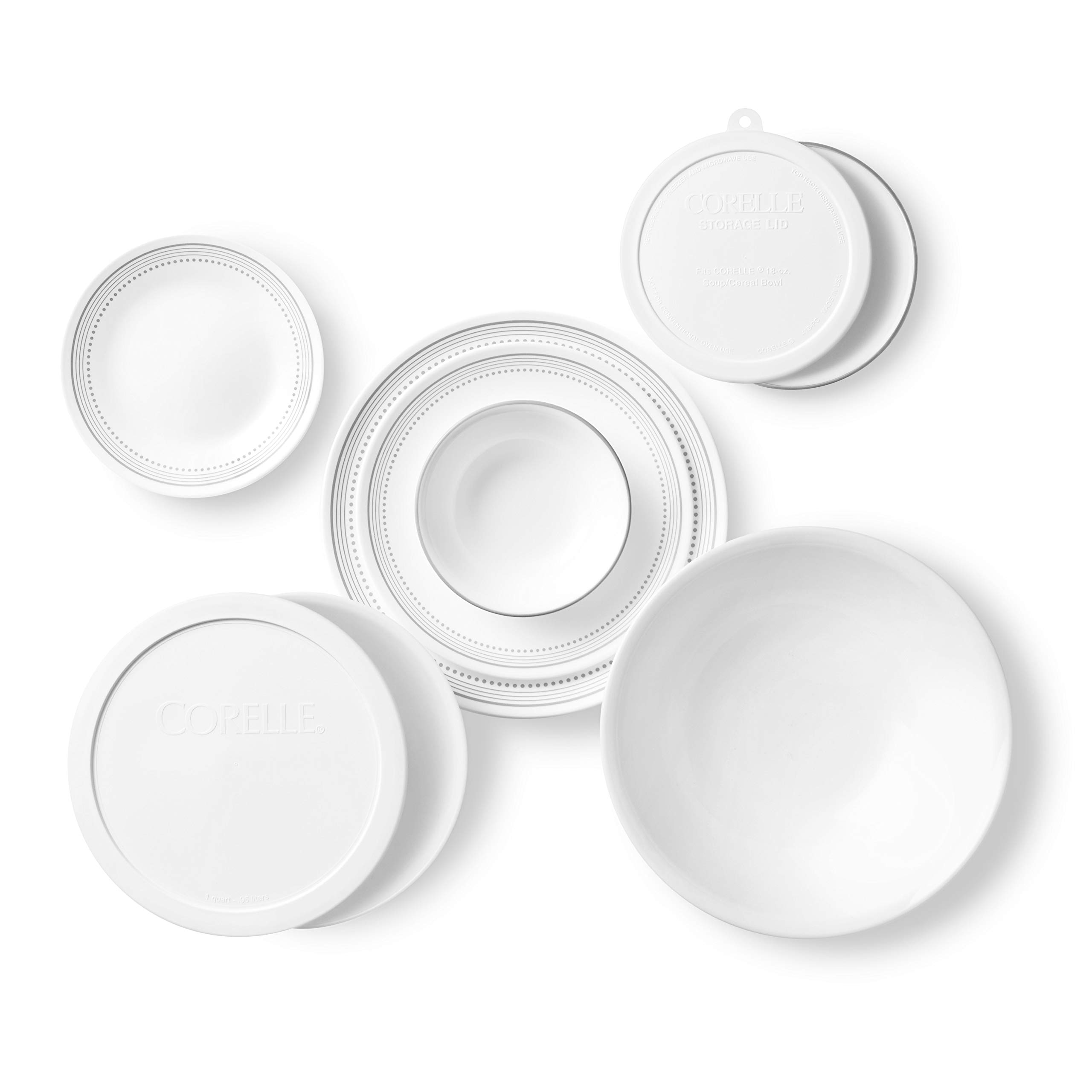 Corelle Vitrelle 78-Piece Dinnerware Set for 12 - Triple Layer Chip Resistant Glass Plates & Bowls - Lightweight Round Dinner Plates & Serving Bowls in Mystic Gray - Perfect for Family Dinners, Entertaining & Everyday Use