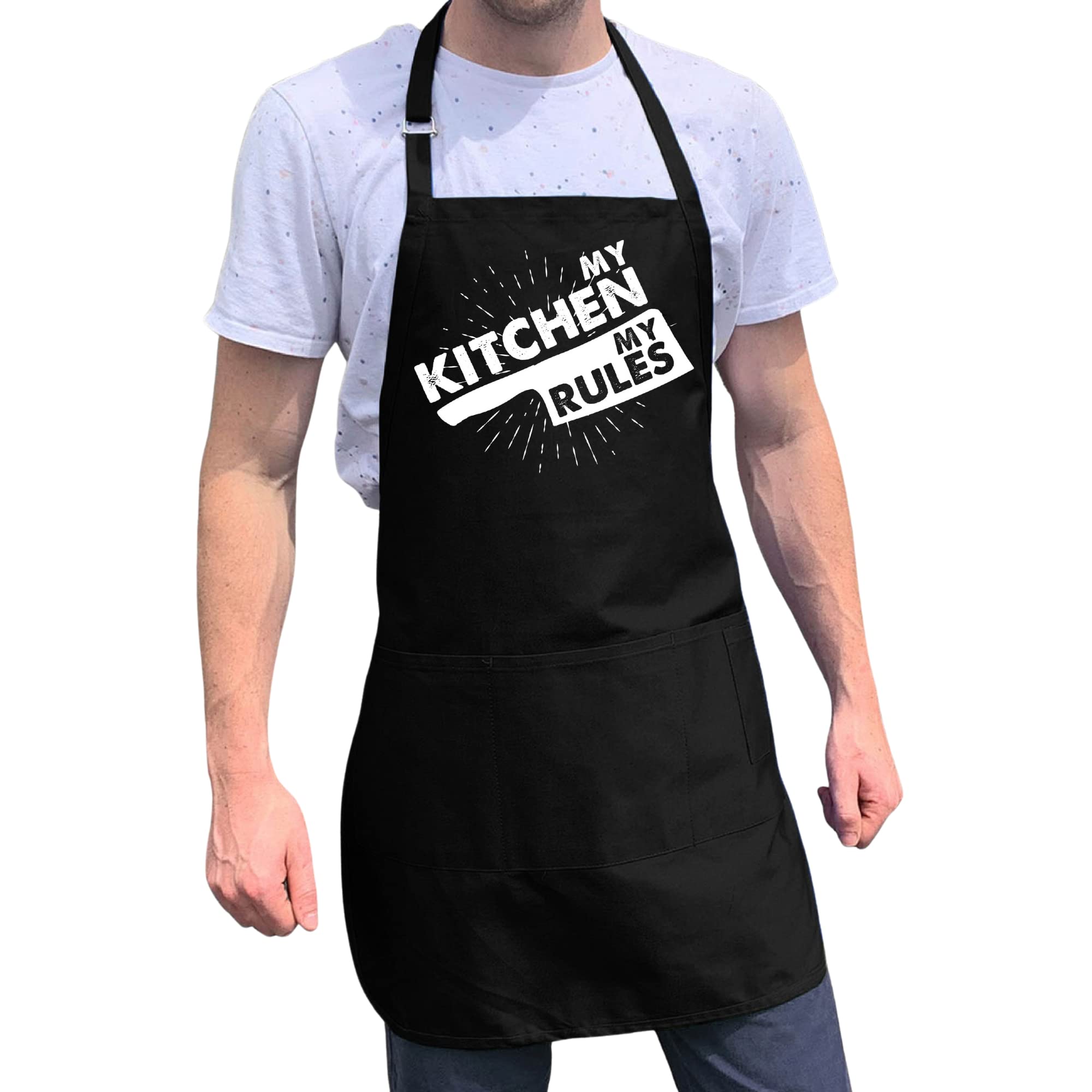 My Kitchen My Rules Adjustable Apron for BBQ & Cooking - One Size Fits All - Perfect for Grilling, Baking & Kitchen Activities