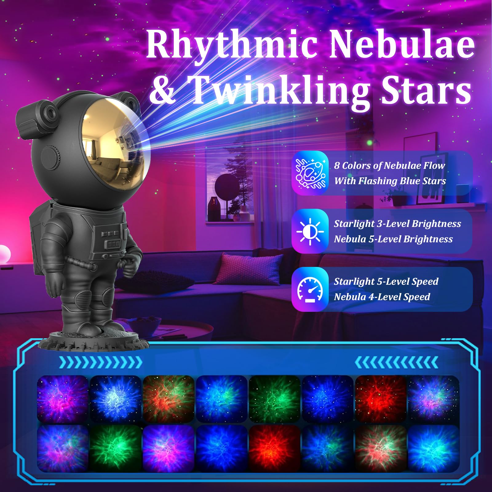 Astronaut Galaxy Light Projector for Bedroom - Starry Night Sky Projector with Timer & Remote Control | Space-Themed Night Light for Kids & Adults | Perfect for Nursery, Meditation & Home Decor