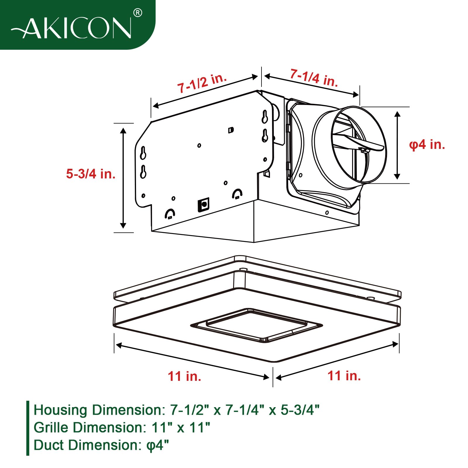 Akicon 90 CFM Bathroom Exhaust Fan with Dimmable LED Light & Night Light - 1.5 Sones Quiet Ventilation, 15W 3CCT Ceiling Fan Light Combo for Home Bathroom (Square, Black) - Perfect for Moisture Control & Air Circulation in Bathrooms, Laundry Rooms & Small Spaces