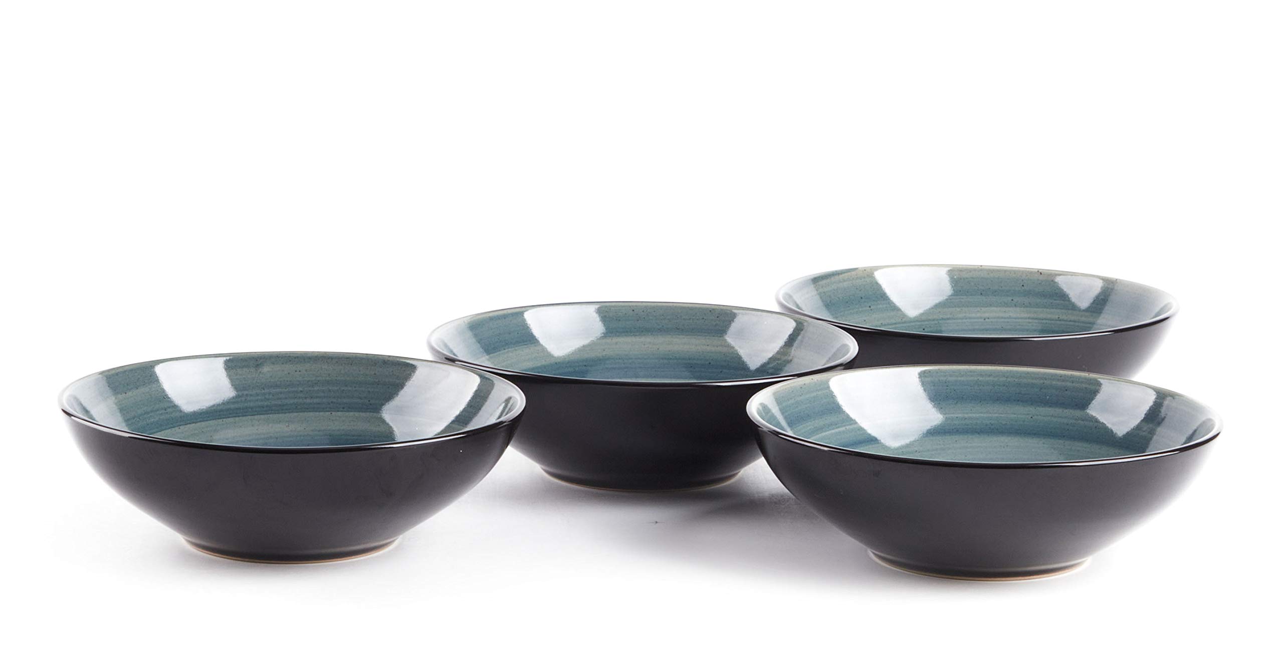 Stoneware Sonoma 16-Piece Dinnerware Set in Black & Speckled Spin Wash Blue - Elegant Dinner Plates, Bowls & Mugs for Everyday Dining & Entertaining