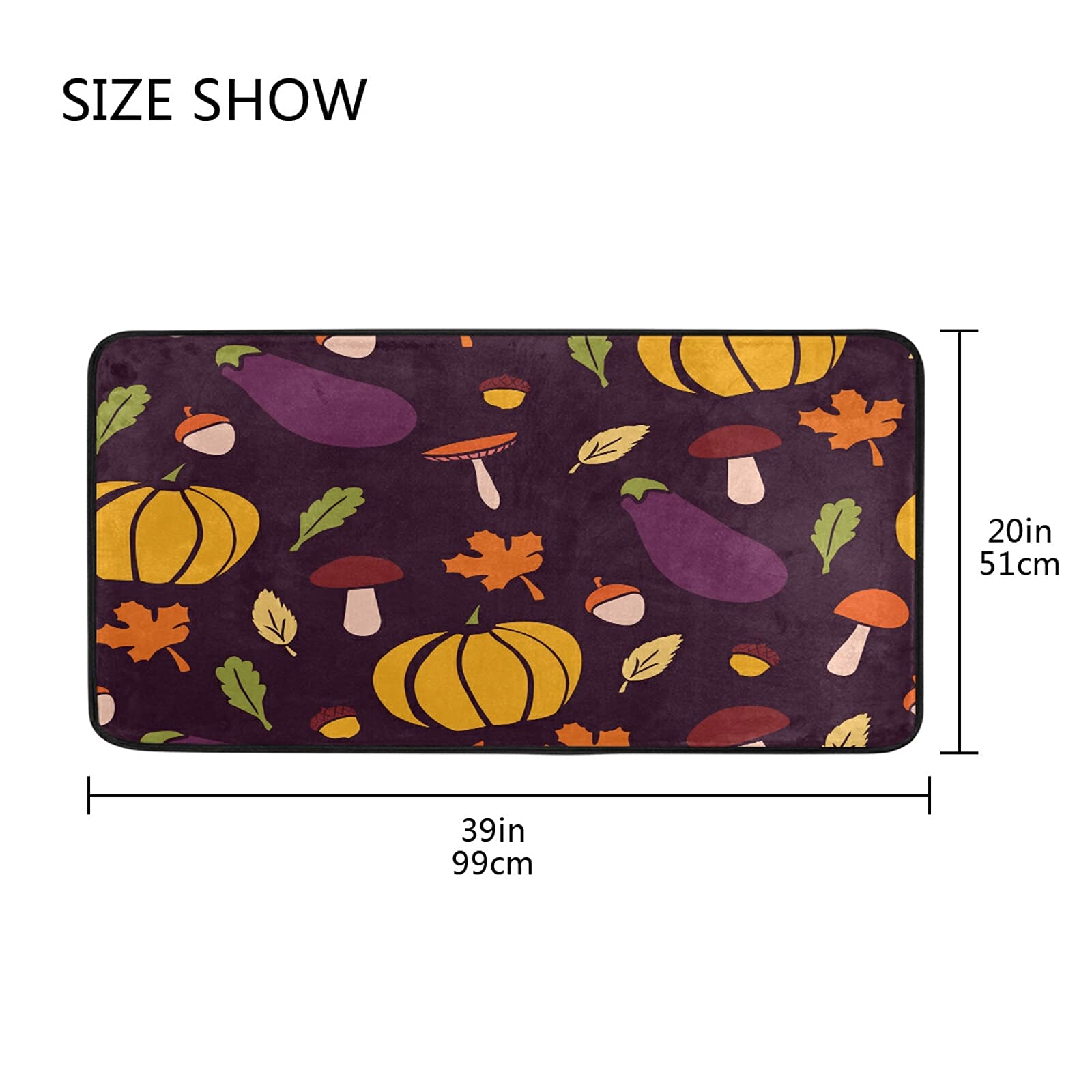 Non-Slip Washable Kitchen Rugs - Absorbent Fall Pumpkin Thanksgiving Floor Mats for Sink Area - Cushioned Farmhouse Style 39x20 Inch - Perfect for Kitchen, Bathroom & Entryway Decor