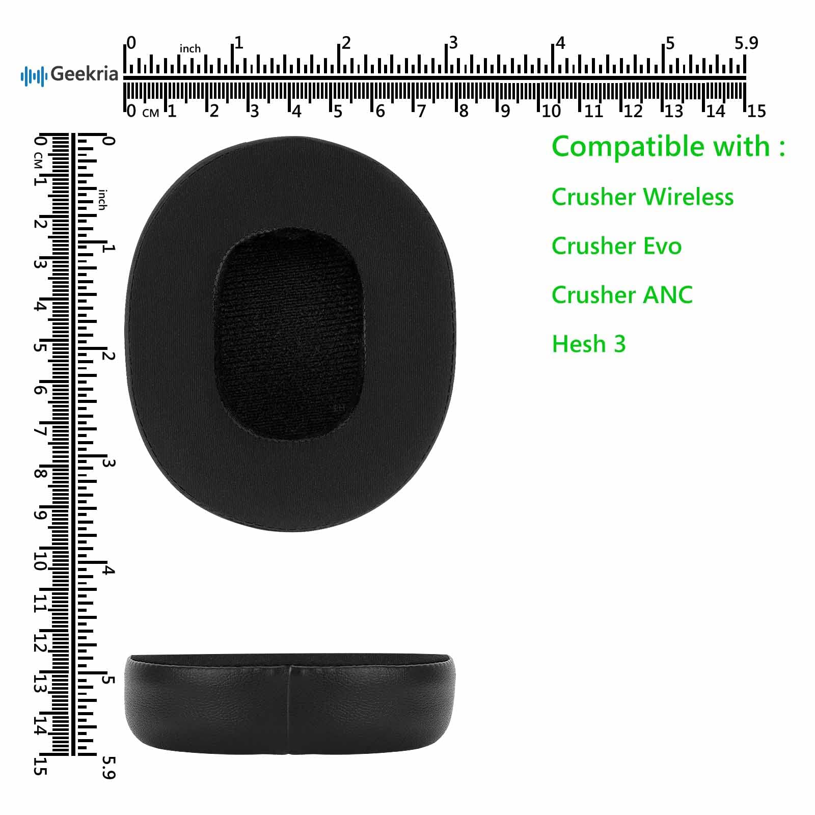 Geekria Cooling-Gel Replacement Ear Pads for Skullcandy Crusher Wireless/EVO/ANC & Hesh 3/EVO/ANC Headphones - Premium Memory Foam Cushions with Enhanced Comfort for Gaming, Music & Travel (Black)