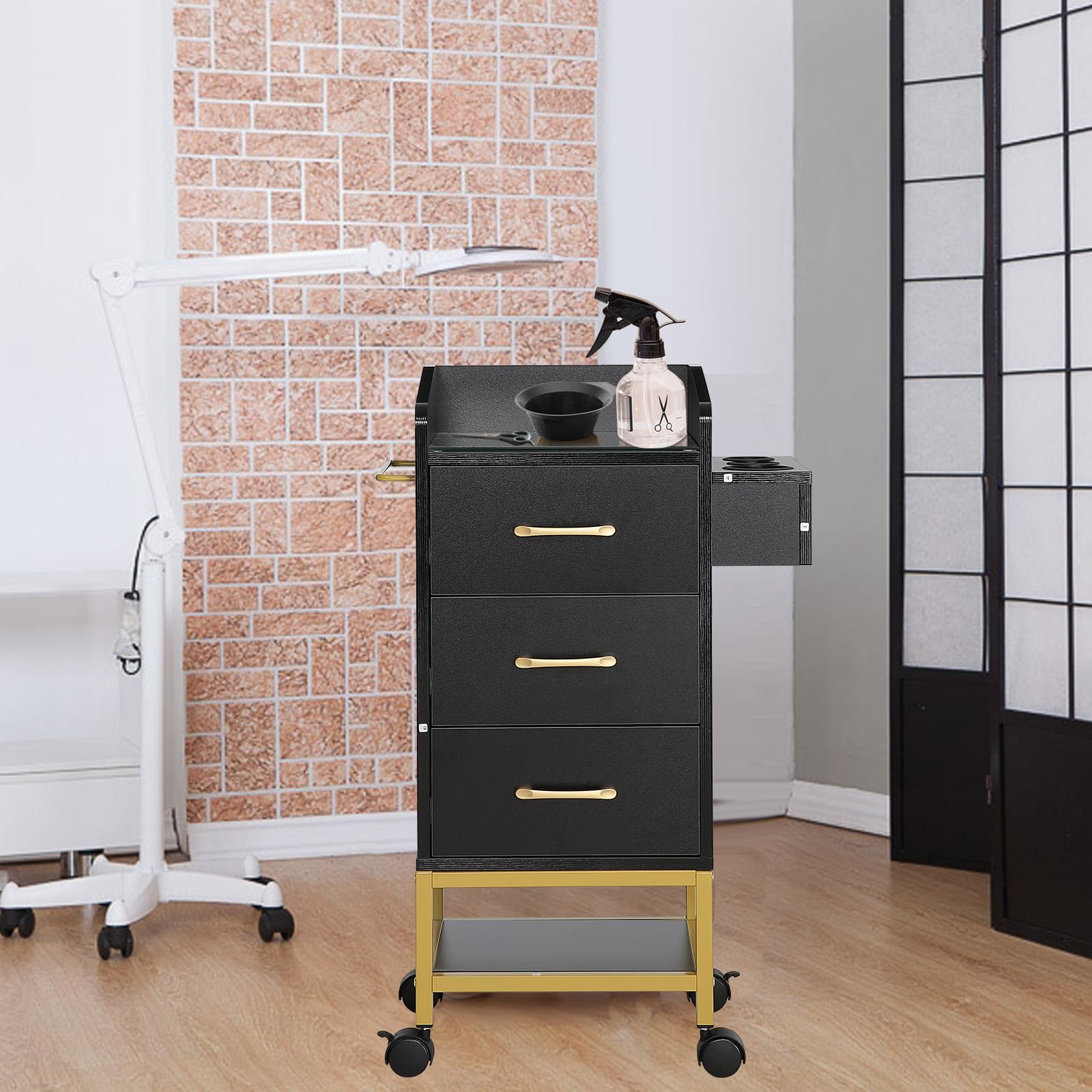 VEVOR Salon Storage Cart with Glass Top, 4-Wheel Rolling Hairdressing Station with Drawer & Dryer Holder - Mobile Beauty Cabinet for Stylists, Barbers & SPA - Perfect for Salon Organization & Styling Tools Storage