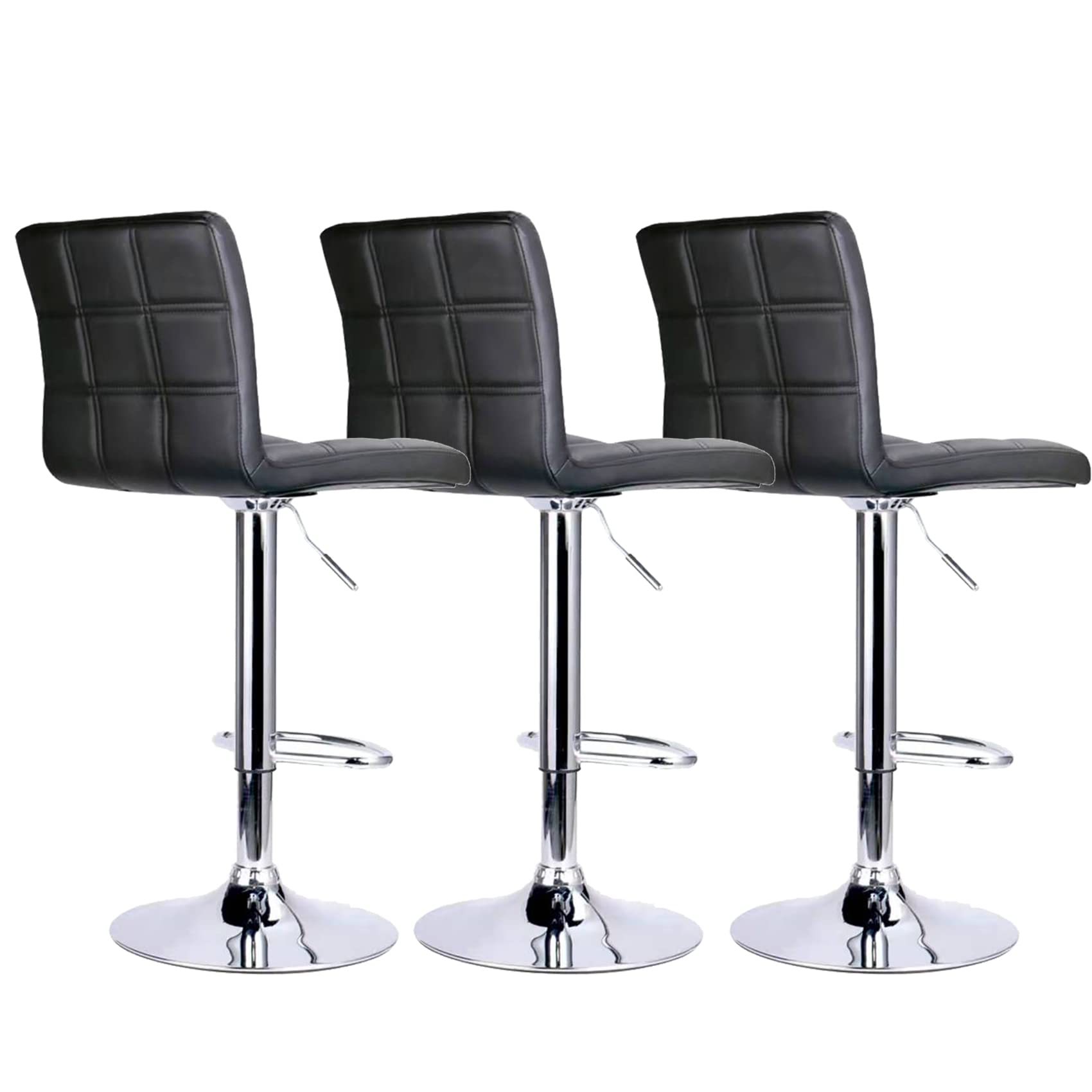 Modern Leopard Print Square PU Leather Adjustable Swivel Bar Stools with Back - Set of 3, Counter Height Kitchen Stools for Breakfast Bar, Dining Counter & Home Decor (Black)