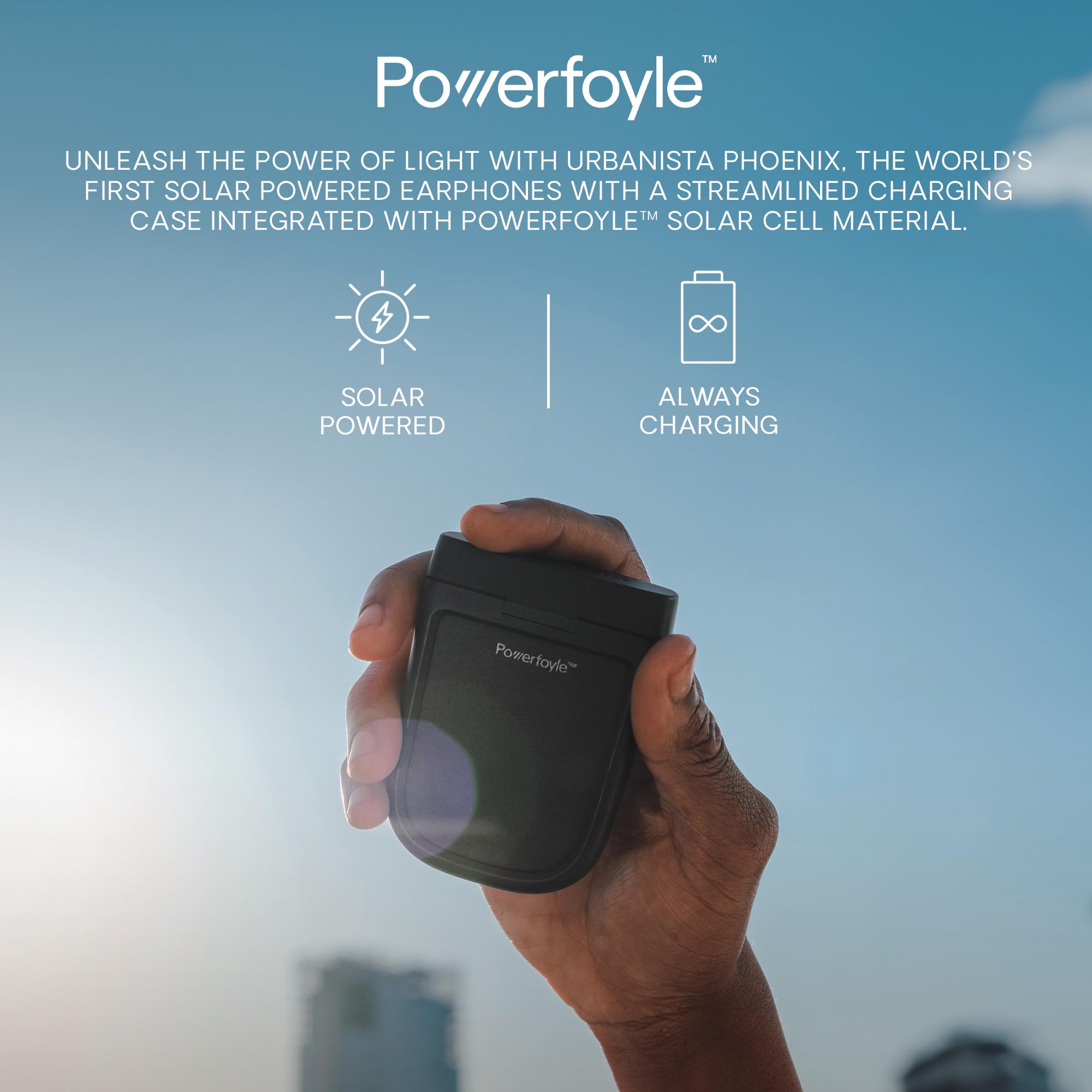 Urbanista Solar Powered Hybrid Active Noise Cancelling Wireless Earbuds - Bluetooth 5.2 Multipoint In-Ear Headphones with Self-Charging Case, 60H Playtime (Phoenix, Midnight Black) - Perfect for Commuting, Workouts & Travel