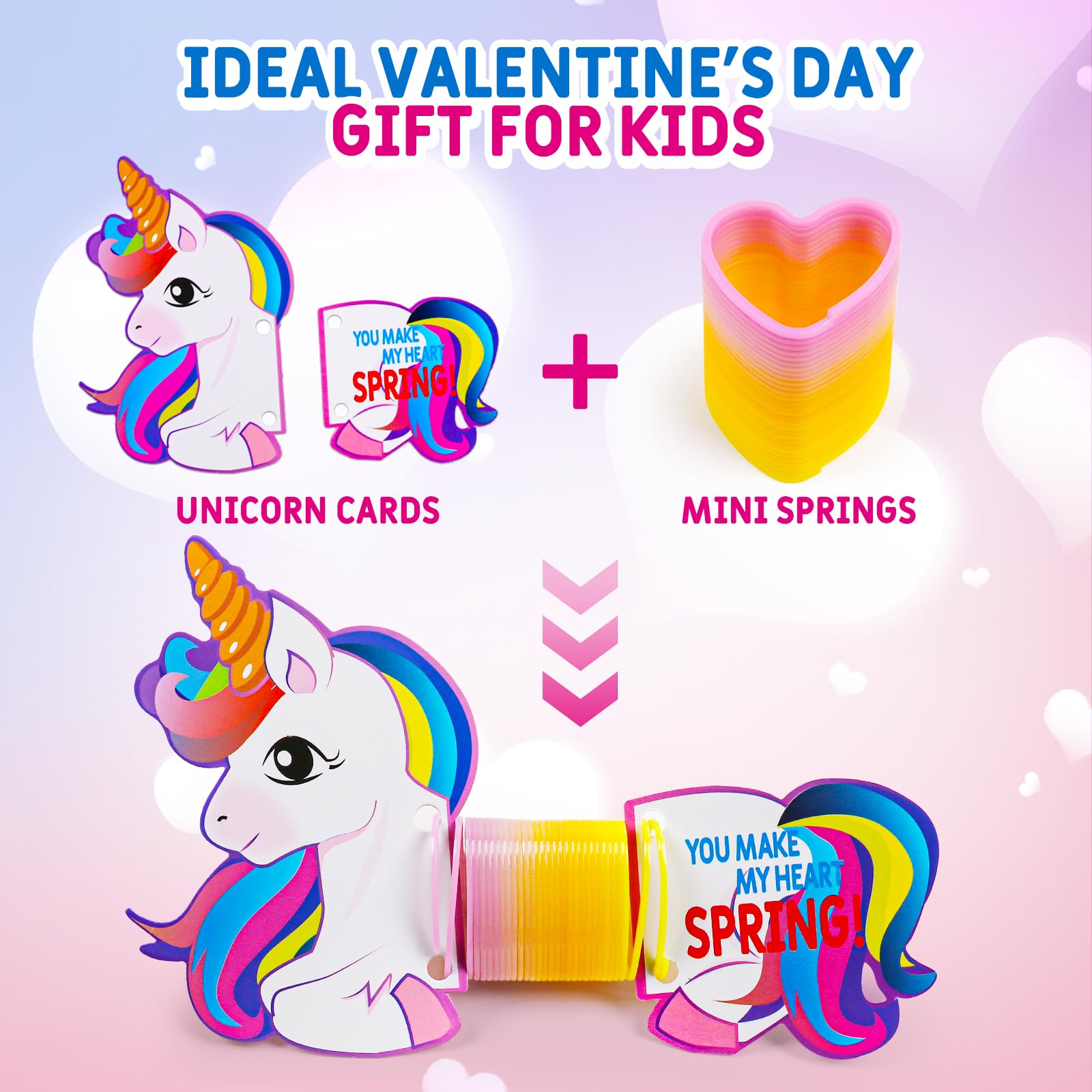 30-Pack Valentine's Day Cards for Kids with Rainbow Slinky Toys - Classroom Exchange Gifts, School Party Favors, Easter Prizes for Toddler Boys & Girls - Perfect for Classroom Activities, Holiday Celebrations & Gift Exchanges
