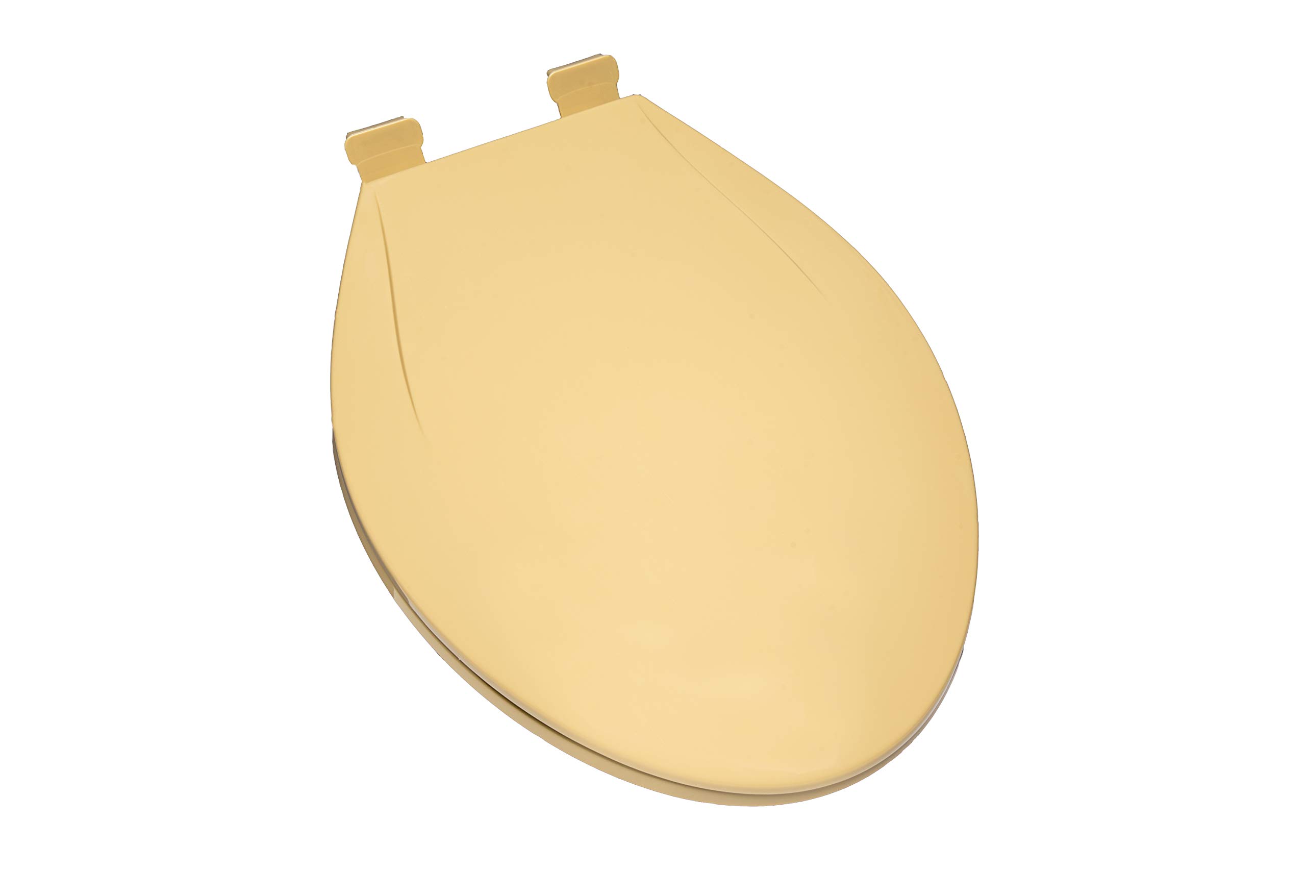 2Q1E6-53 Deluxe Slow Close Elongated Toilet Seat with Adjustable Lock-Down Hinge & Quick-Lock Mounting Hardware - Gold | Durable Plastic for Bathroom, Home & Commercial Use