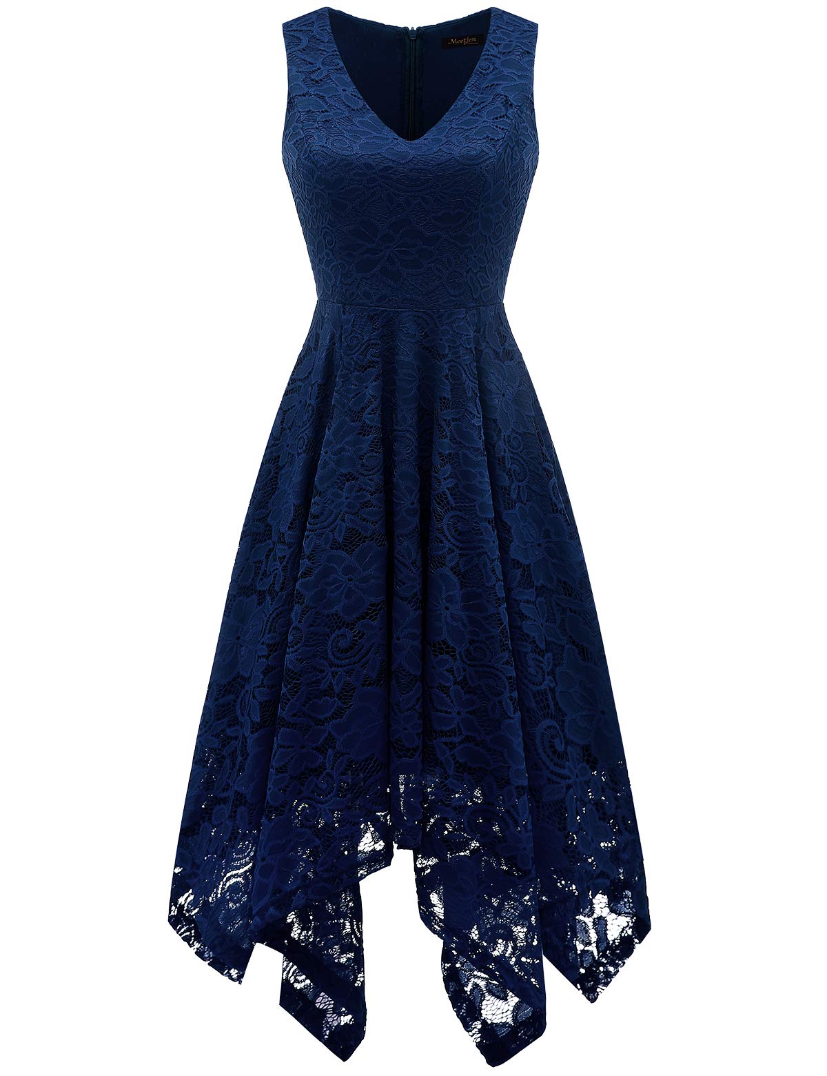 Meetjen Women's Elegant Lace Cocktail Party Dress 2025 - Handkerchief Hem Bridesmaid & Prom Formal Gown for Wedding Guest | Perfect for Evening Galas, Cocktail Parties & Special Occasions