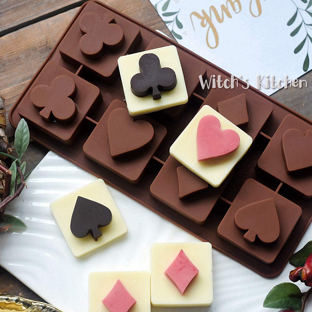 2 Pack Silicone Poker Chocolate Candy Molds - Heart Diamond Spade Club Shape Ice Cube Trays for DIY Desserts, Mini Soap & Jello Making - Perfect for Game Nights, Parties & Gift Giving