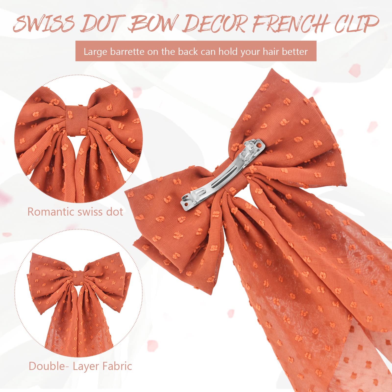 3 Pack Large Hair Bows for Women & Girls - Metal Clip Hair Barrettes with Lace Ribbon, Coquette Aesthetic Hair Accessories for Valentine's Day, Wedding, Birthday & Vacation | Perfect for Parties, Photo Shoots & Everyday Elegant Style