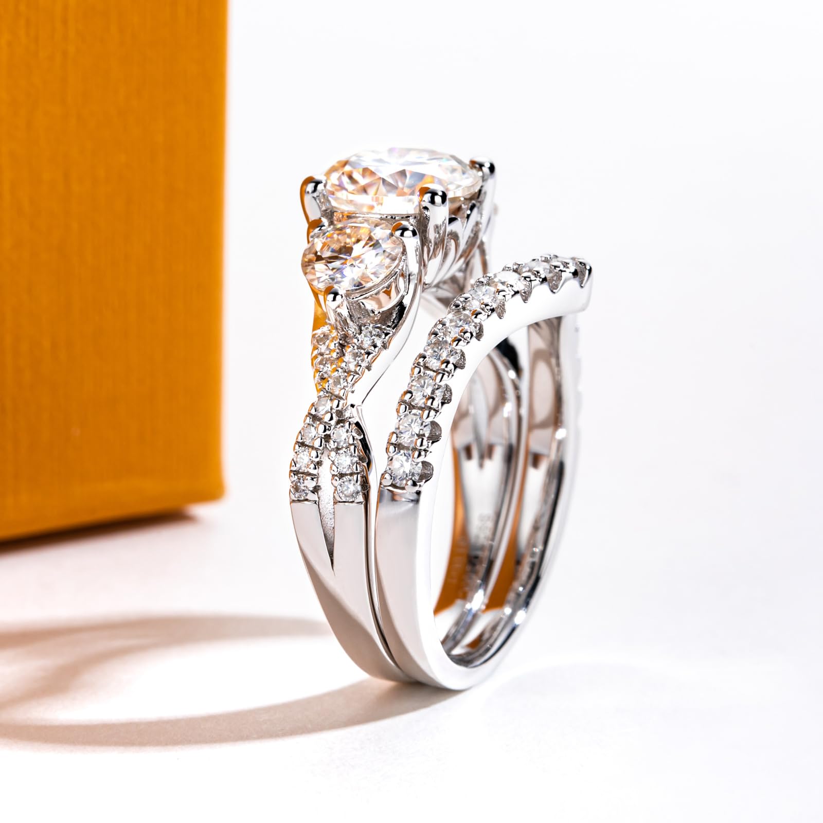 3.7CTTW D Color VVS1 Clarity Round Brilliant Cut Moissanite Wedding Rings Set - 925 Sterling Silver Bridal & Engagement Rings for Women with Certificate | Perfect for Proposals, Anniversaries & Special Occasions