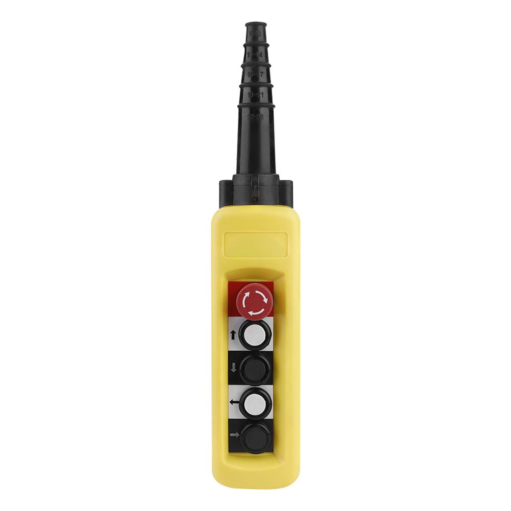 4 Directions Hoist Push Button Switch - 4 Button Crane Lifting Pendant Controller with Emergency Stop for Overhead Cranes & Hoists | Industrial Material Handling Equipment Control