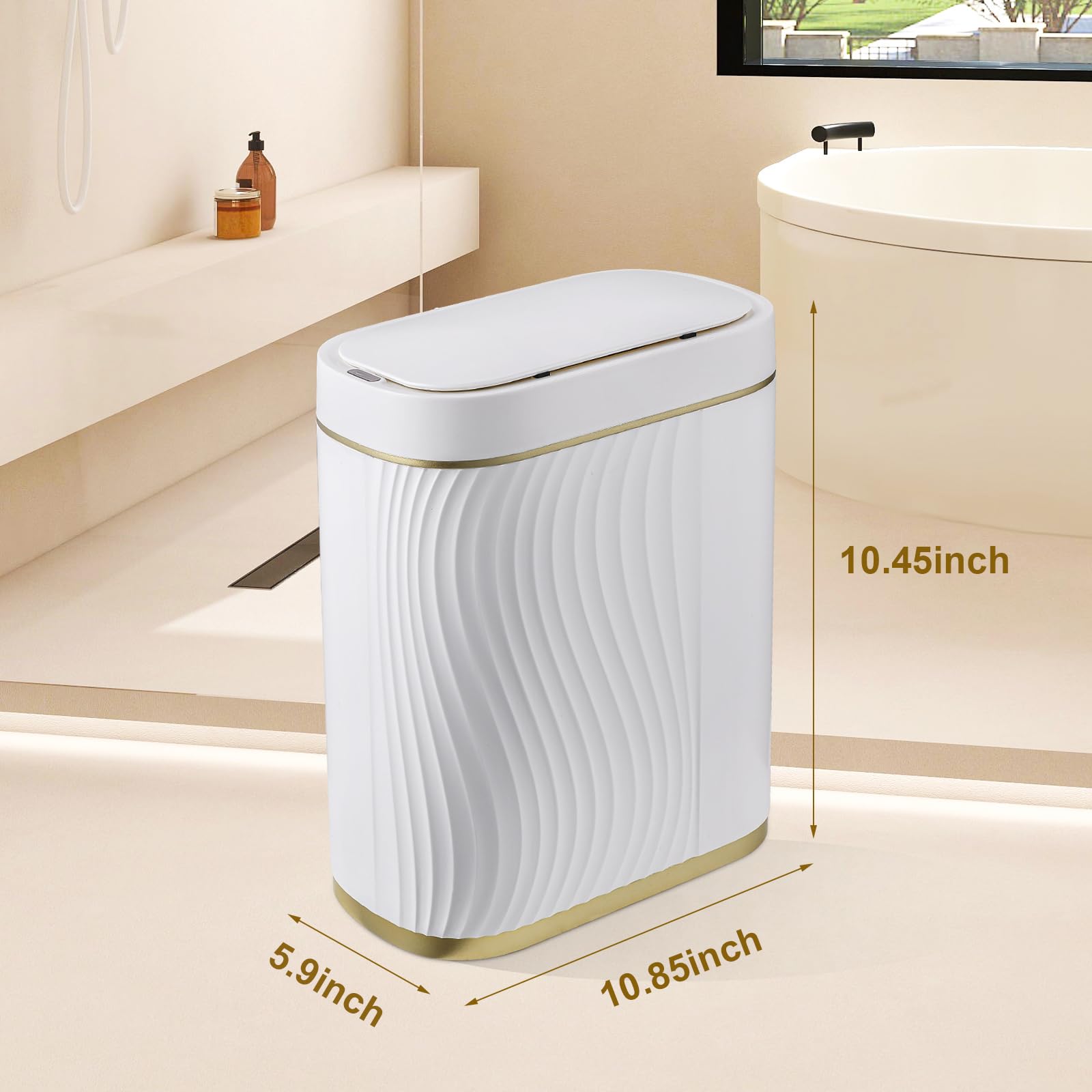 Automatic Sensor Trash Can with Lid - 2 Gallon/7.5L Smart Garbage Bin, Slim Waterproof Waste Basket for Bathroom, Bedroom, Living Room & Office - Hands-Free Touchless Disposal for Hygiene & Convenience