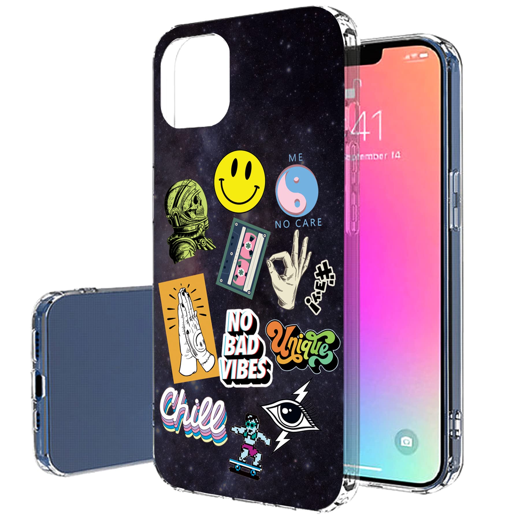 Slim Thin Gel TPU Case for Apple iPhone 13 Pro Max - Lightweight Flexible Soft Cover with Galaxy Stickers Print | Anti-Scratch Protection | Made in USA | Perfect for Daily Use, Travel & Outdoor Activities