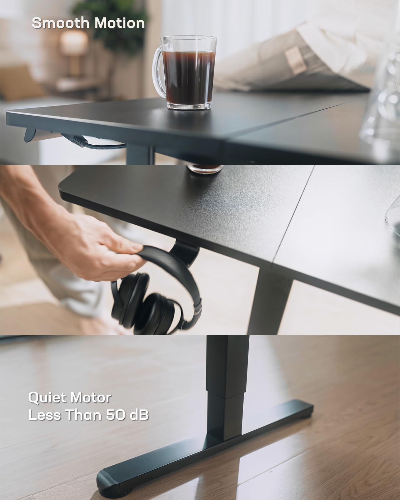 Marsail Adjustable Height Standing Desk - 63x24 Inches Sit Stand Home Office Desk with 4 Memory Presets, Headphone Hook & Cable Organizer - Ergonomic Computer Desk for Work, Gaming & Study (Black)