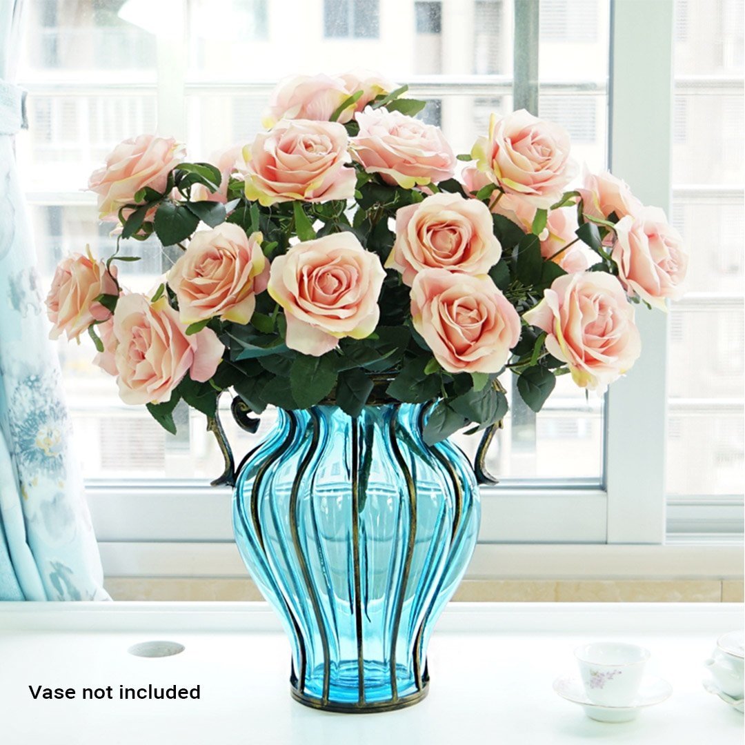 4 Bunch Artificial Silk Rose Flowers - 9 Heads Fake Bridal Bouquet for Wedding Table Decor, Centerpiece, Home Party, and DIY Floral Arrangements