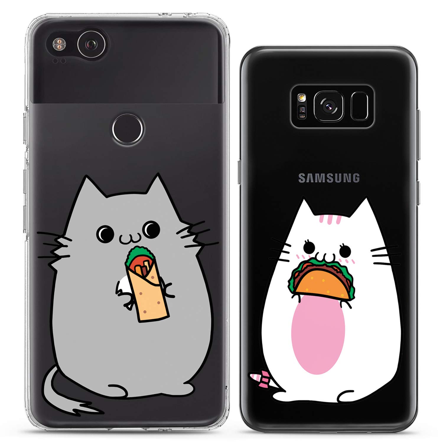 **Matching Couple Phone Cases for iPhone 16/15/14/13/12/11 Pro Max/Mini/XS/X/6s/8 Plus/7+/XR/10/SE/5 - Cute Kawaii Cat & Taco Design - Best Friend Gift Idea - Durable Silicone Cover - Perfect for Couples, BFFs & Anniversaries**    *(Use Case: Ideal for romantic couples, best friends, or as a fun gift for anniversaries, Valentine's Day, or birthdays.)*