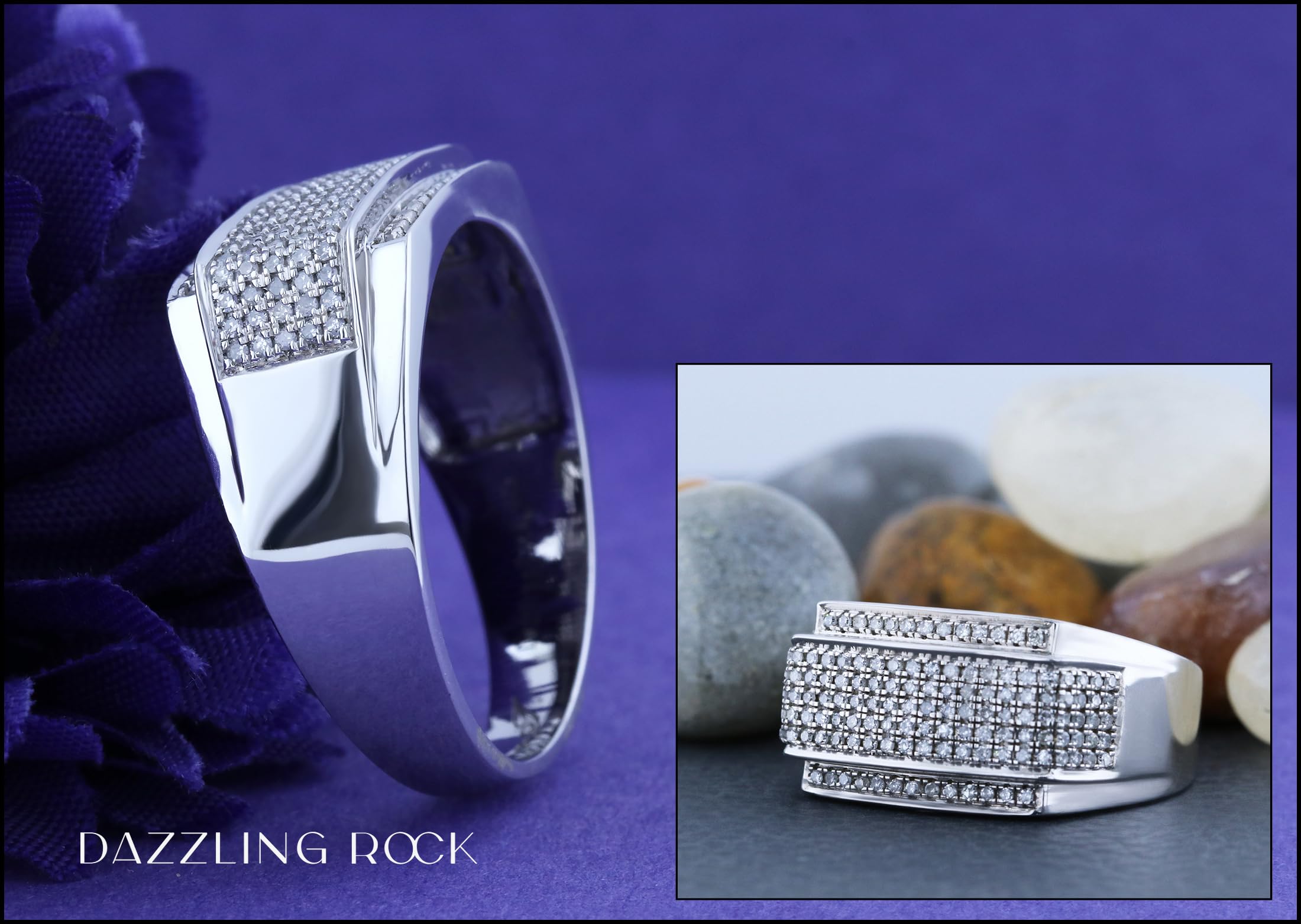 0.45 Carat Round White Diamond Composite Men's Engagement Ring in 925 Sterling Silver - Dazzlingrock Collection - Perfect for Proposals, Weddings & Anniversary Gifts