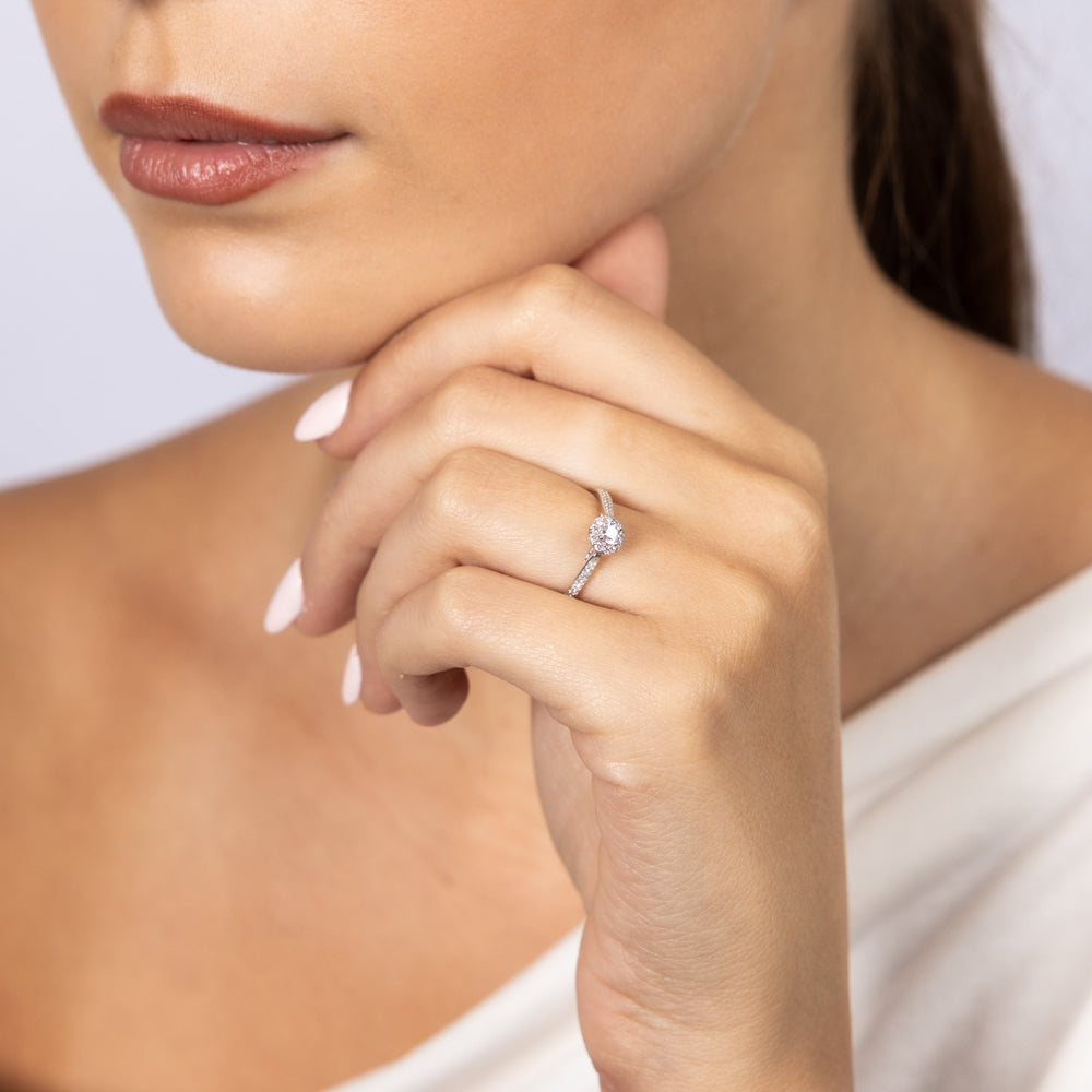 9ct White Gold 1/4 Carat Diamond Halo Solitaire Engagement Ring - Perfect for Proposals, Anniversaries & Special Occasions