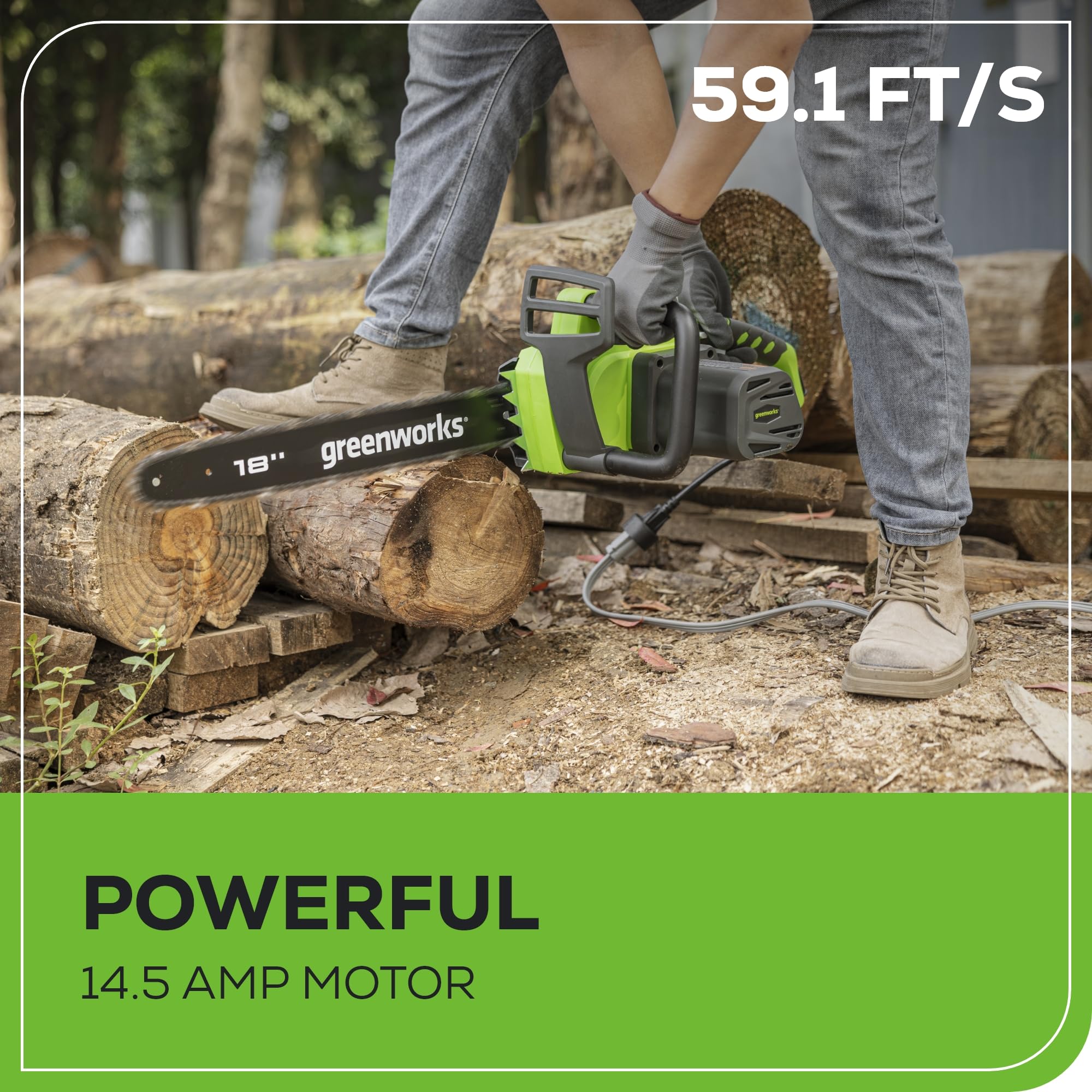 Greenworks 14.5 Amp 18-Inch Corded Electric Chainsaw with Oregon Bar & Chain - Model 20332 - Automatic Oiler & Tool-Free Chain Tensioning - Perfect for Tree Trimming, Firewood Cutting & DIY Landscaping Projects