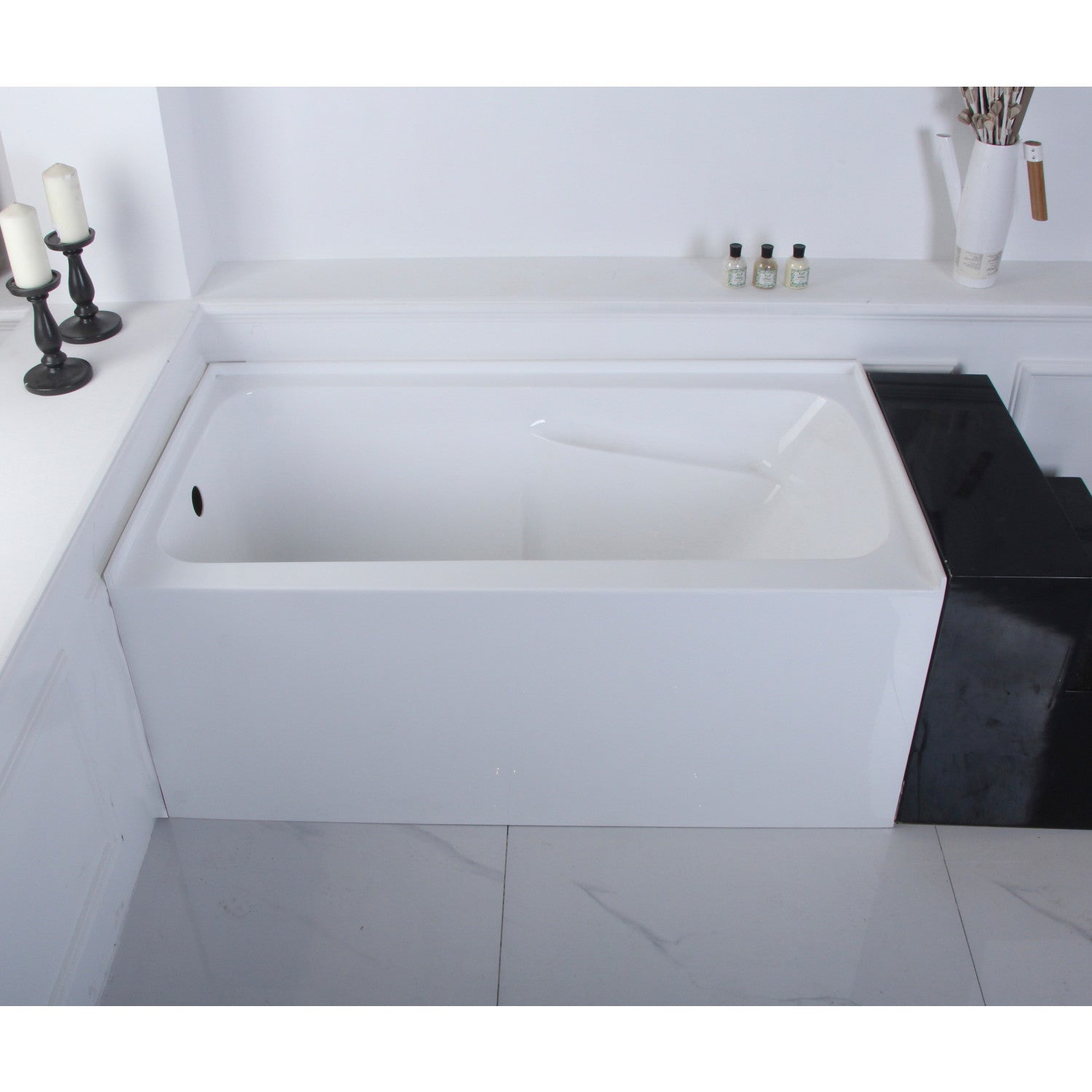 Aqua Eden VTAP543023L 54-Inch Acrylic Rectangular 3-Wall Alcove Bathtub with Armrest & Left Drain - Glossy White - Perfect for Small Bathrooms & Spa-Like Relaxation