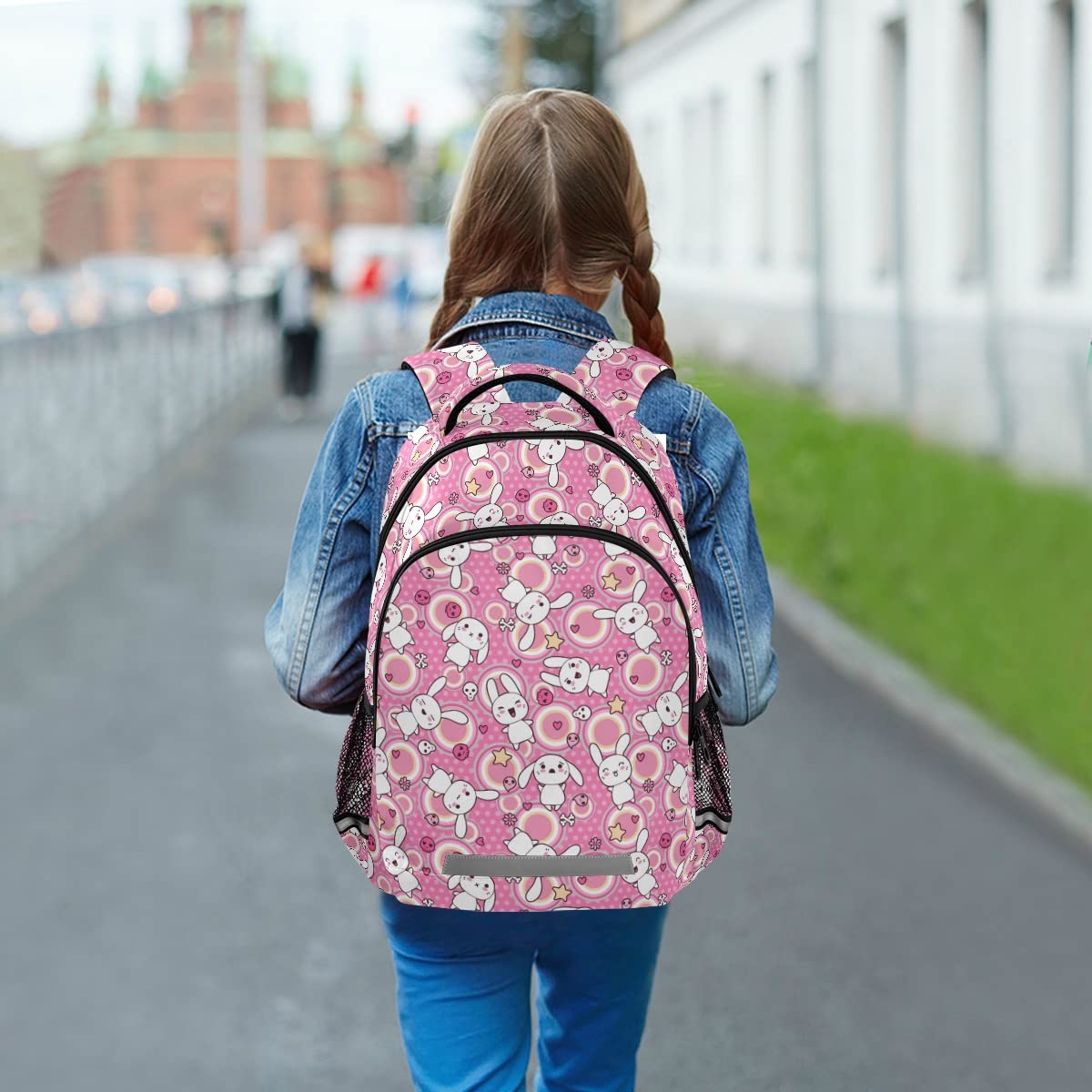 **MNSRUU Cute Doodle Kawaii Rabbit Laptop Backpack for School, Travel & Hiking - Adjustable Chest Strap, Lightweight Rucksack for Boys & Girls - Perfect for College, Work & Outdoor Adventures**