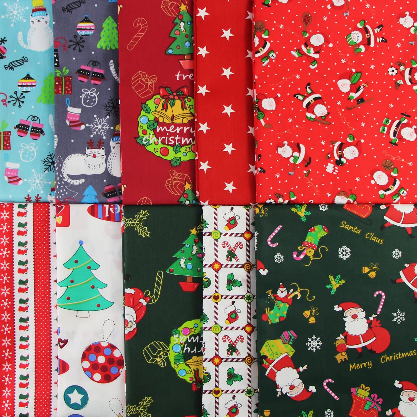 10pcs Christmas Cotton Fabric Bundles - 50x80cm Fat Quarters for DIY Sewing, Quilting, Patchwork - Holiday Home Decor, Pillows, Bags & Pennant Crafts (U-01) - Perfect for Christmas Gifts & Seasonal DIY Projects