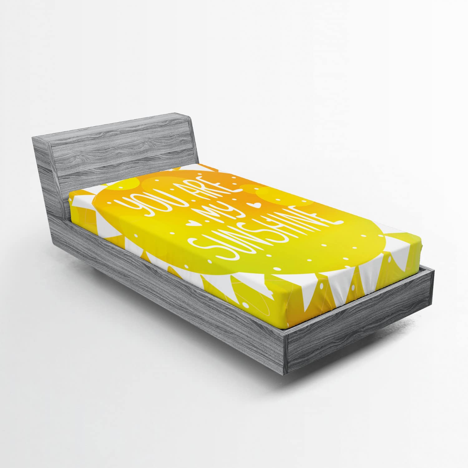 Ambesonne Yellow Twin XL Fitted Sheet with Radiant Sunshine & Triangle Dots Design - Deep Pocket All-Round Elastic Bed Cover for Comfort | Perfect for Guest Rooms, Dorms & Cozy Bedroom Decor