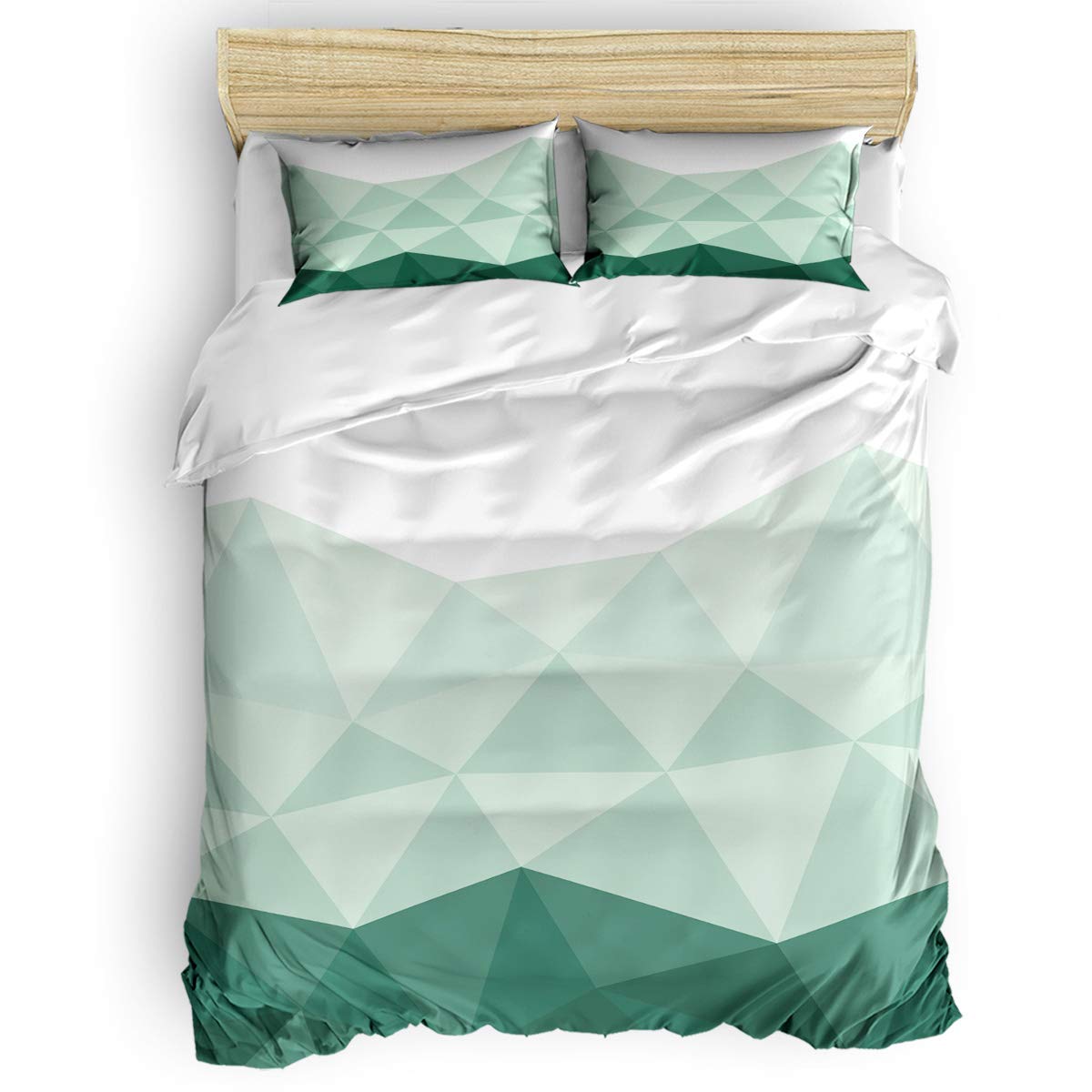 Premium 4-Piece King Size Duvet Cover Set - Soft Geometric Pattern Bedding with Duvet Cover, Flat Sheet & Pillowcases - Green Modern Design for Adults, Teens & Kids - Perfect for Master Bedrooms, Guest Rooms & Dorm Decor