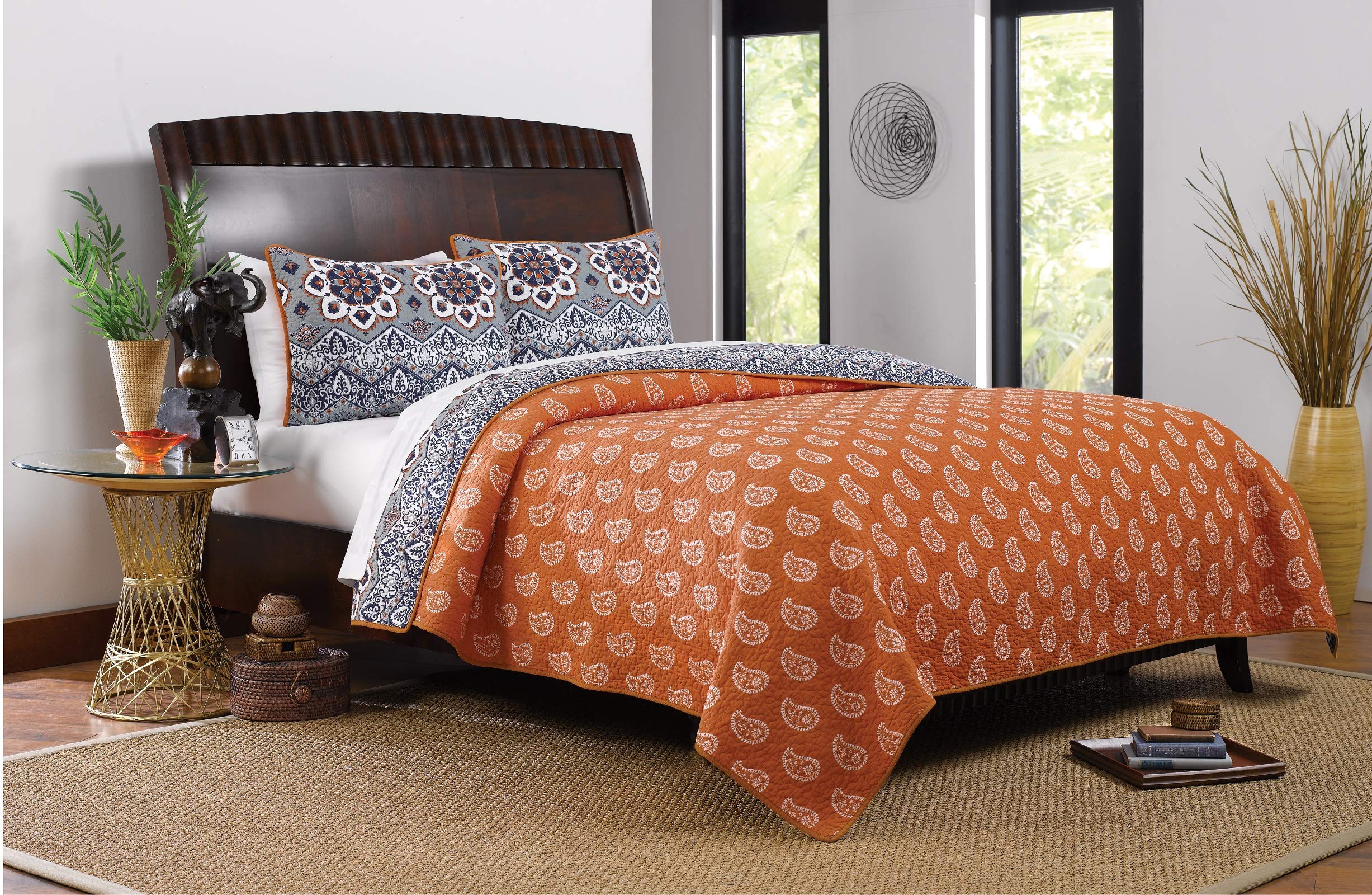 Greenland Home Medina Reversible Cotton Quilt Set - 5-Piece Full/Queen Size Bedding - Soft & Breathable Comforter for All Seasons - Perfect for Master Bedroom, Guest Room & Cozy Home Decor