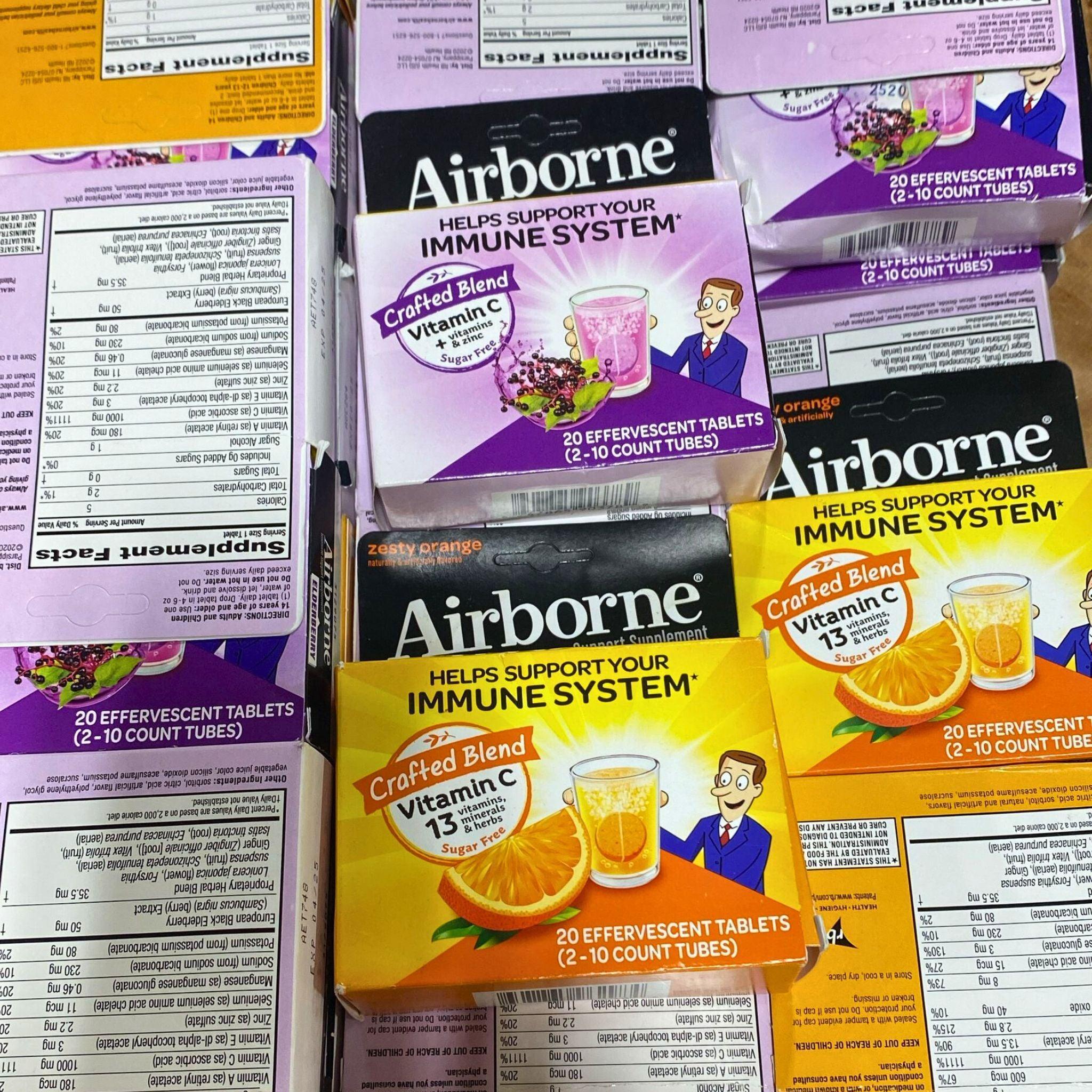 Airborne Immune Support Elderberry & Orange Effervescent Tablets - 20 Tablets (38 Pcs Lot) - Boost Immunity & Fight Colds - Perfect for Travel, Work & Home Use