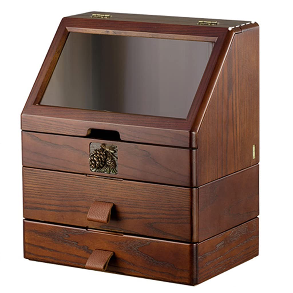 Wooden Jewelry Box with Drawers - Large Capacity Cosmetic & Jewelry Storage Organizer, Desktop Makeup Organizer (Brown, 32x20.5x38cm) - Perfect for Bedroom Vanity, Dresser Top & Bathroom Counter Organization