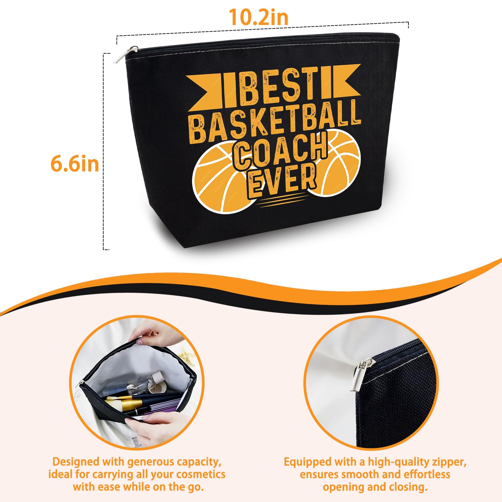 Basketball Coach Gifts - Personalized Basketball Themed Bags for Women, Team & Mom - Perfect for Makeup, Travel & Game Day Essentials | Ideal for Coaches, Players & Basketball Enthusiasts