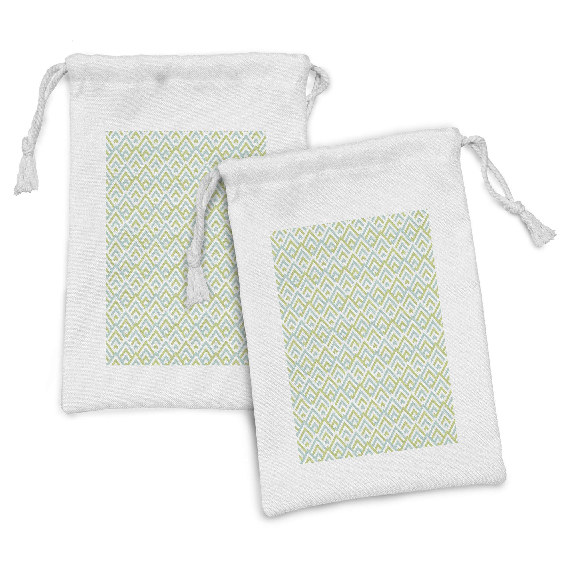 Ambesonne Retro Fabric Pouch Set of 2 - Geometric Striped Rhombus Pattern Drawstring Bags for Toiletries, Travel Essentials, Makeup & Party Favors (9