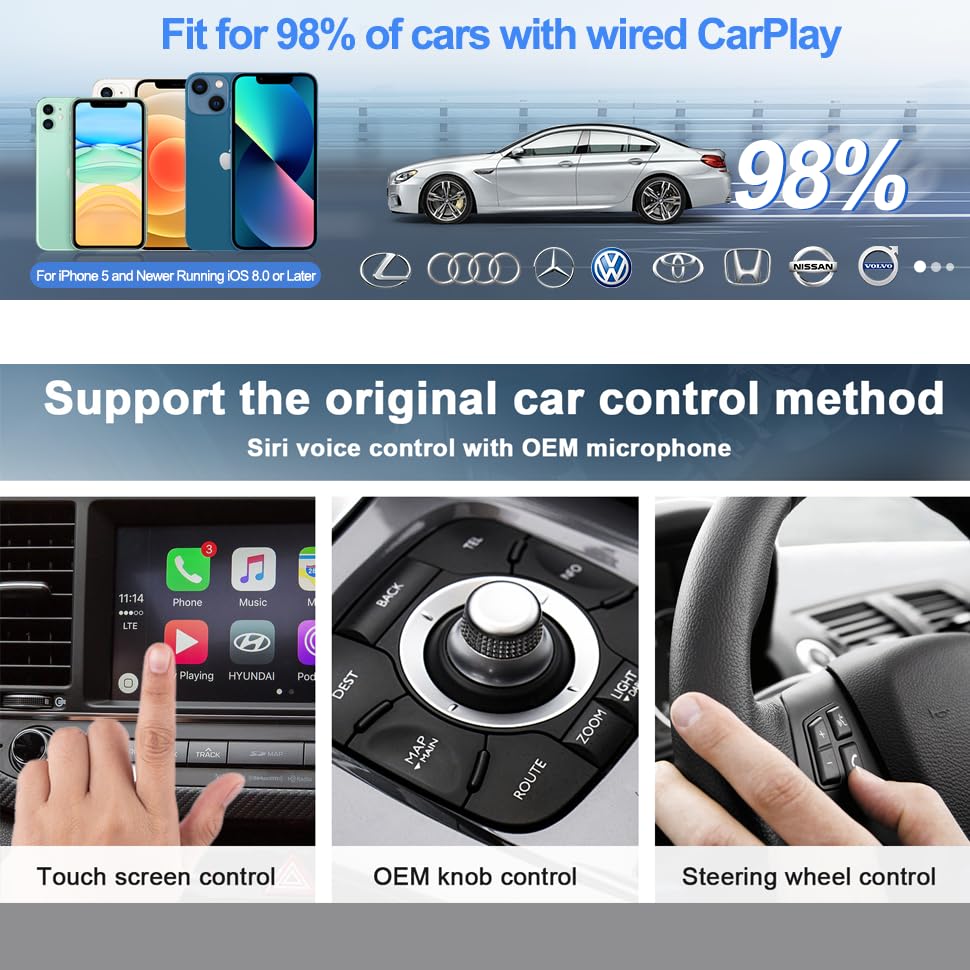 Wireless CarPlay Adapter for iPhone - Convert Wired to Wireless CarPlay Dongle | Plug & Play | Compatible with Cars 2015+ & iOS 10+ | Black | Perfect for Hands-Free Driving & Seamless Music Streaming