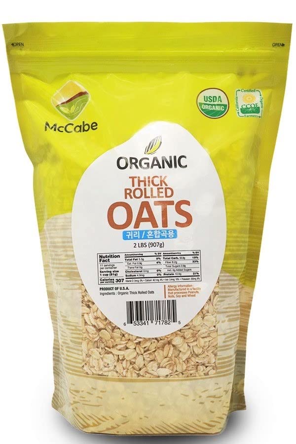 Organic Thick Rolled Oats - USDA & CCOF Certified | High Fiber & Mineral Rich Whole Grain Oatmeal | Non-GMO, Gluten-Free Breakfast Oats | Perfect for Overnight Oats, Baking & Healthy Breakfast | 2 Lb Pack | Made in USA