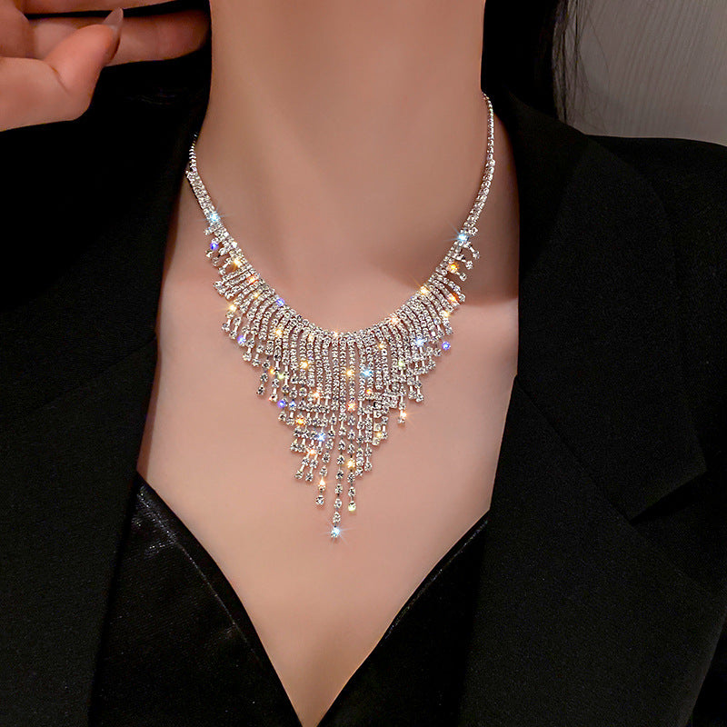 Sparkly Zircon Tassel Waterfall Necklace for Women - Elegant Dinner Party Jewelry | HN1207 | Perfect for Evening Gala, Wedding, Prom & Special Occasions
