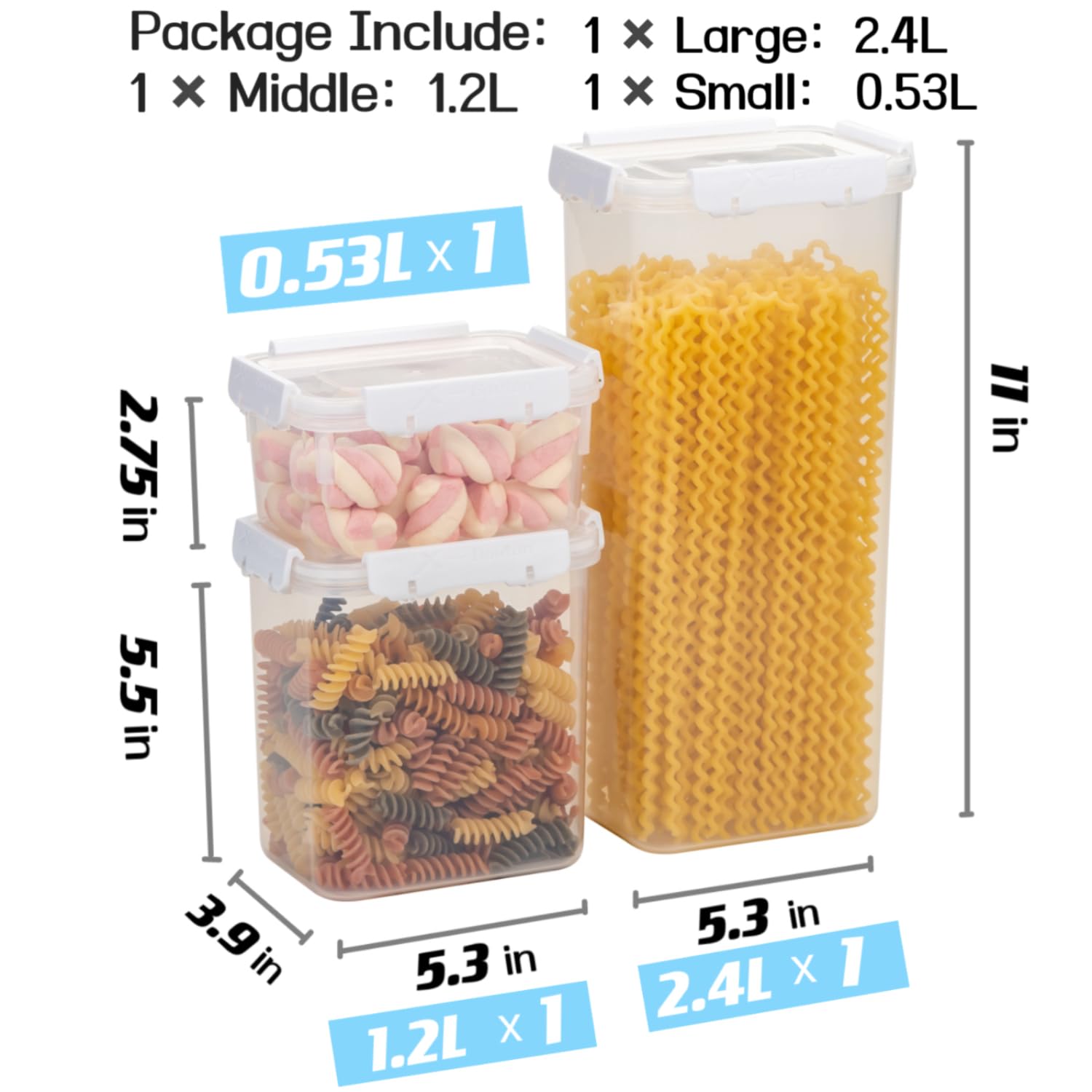6-Piece Airtight Pasta Storage Containers with Lids - Stackable, Leak-Proof Kitchen Pantry Organizers for Pasta, Noodles, Grains & Dry Foods | Perfect for Meal Prep, Bulk Food Storage & Pantry Organization