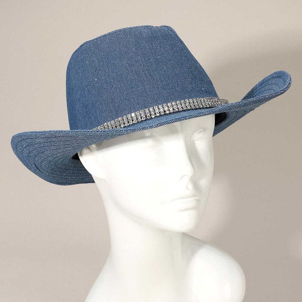 Stylish Three Row Rhinestone Band Fedora Hat for Women - Elegant Wide Brim Sun Hat for Outdoor Parties, Weddings & Fashion Events