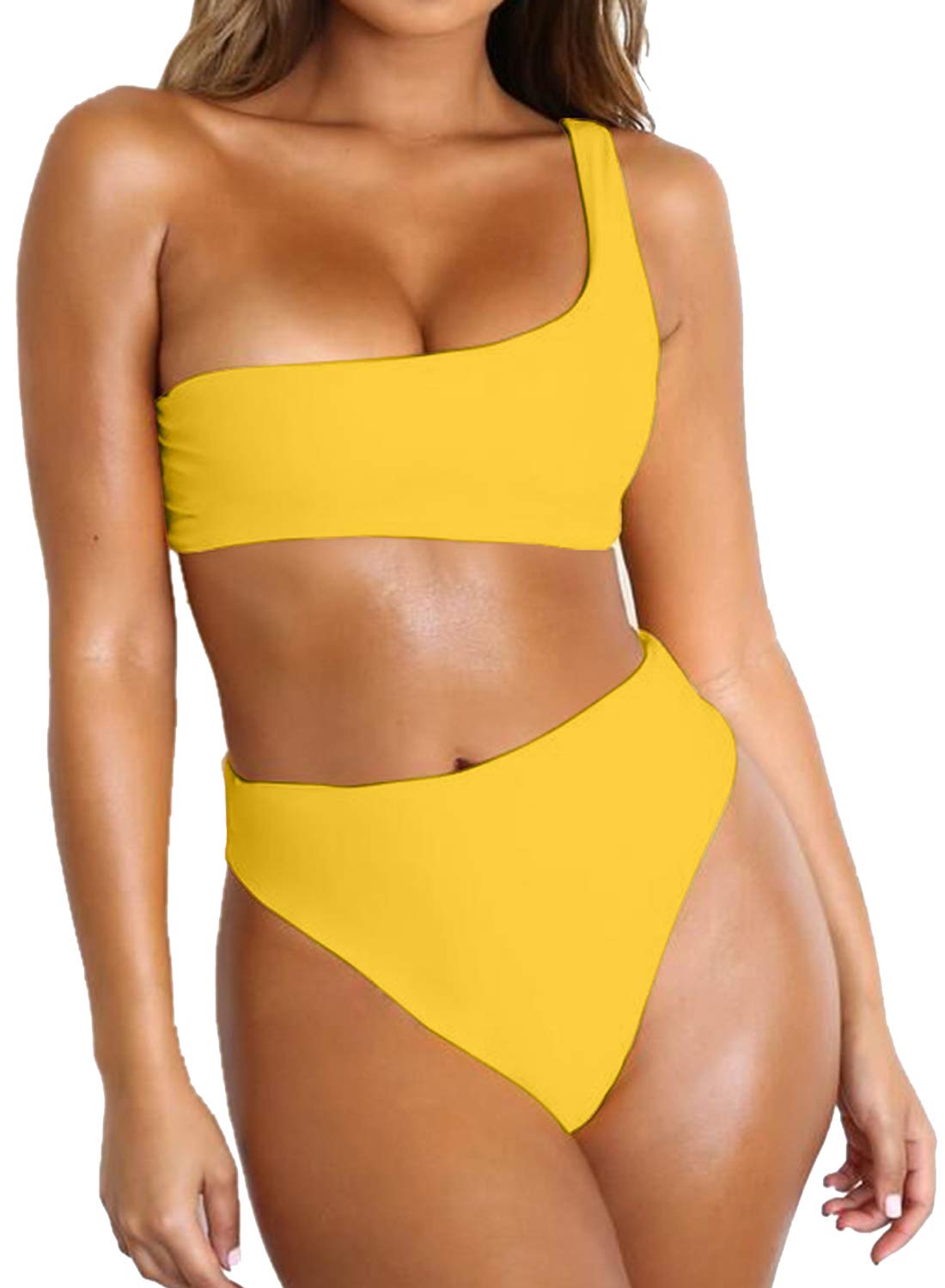 Byoauo Women's One Shoulder Bikini Top & High Waisted Bottom 2 Piece Swimsuit - Sexy Summer Beachwear for Pool Party, Vacation & Swimwear Fashion