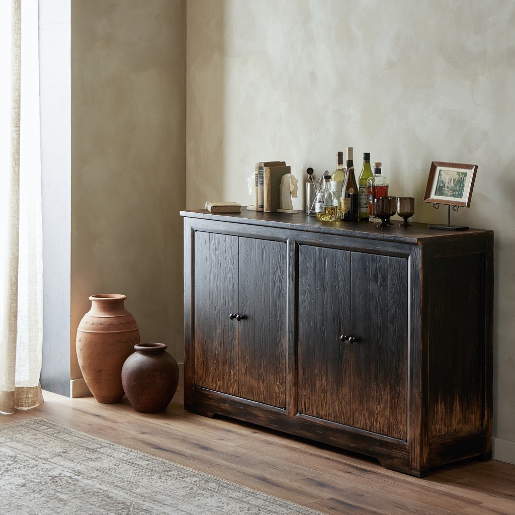 63-Inch Distressed Black Sideboard - Farmhouse Style Buffet Cabinet for Dining Room & Living Room Storage | Perfect for Home Decor & Organizing Dishes