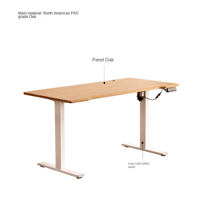 Premium Oak Solid Wood Electric Height Adjustable Standing Desk - Ergonomic Home Office Workstation for Computer & Laptop Use