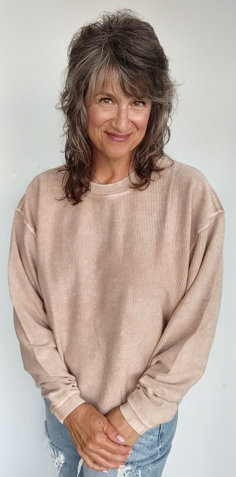 Light Mocha Corded Crew Sweatshirt - Soft Cotton Pullover for Women & Men | Cozy Casual Wear for Fall & Winter | Perfect for Lounge, Travel & Everyday Outfits