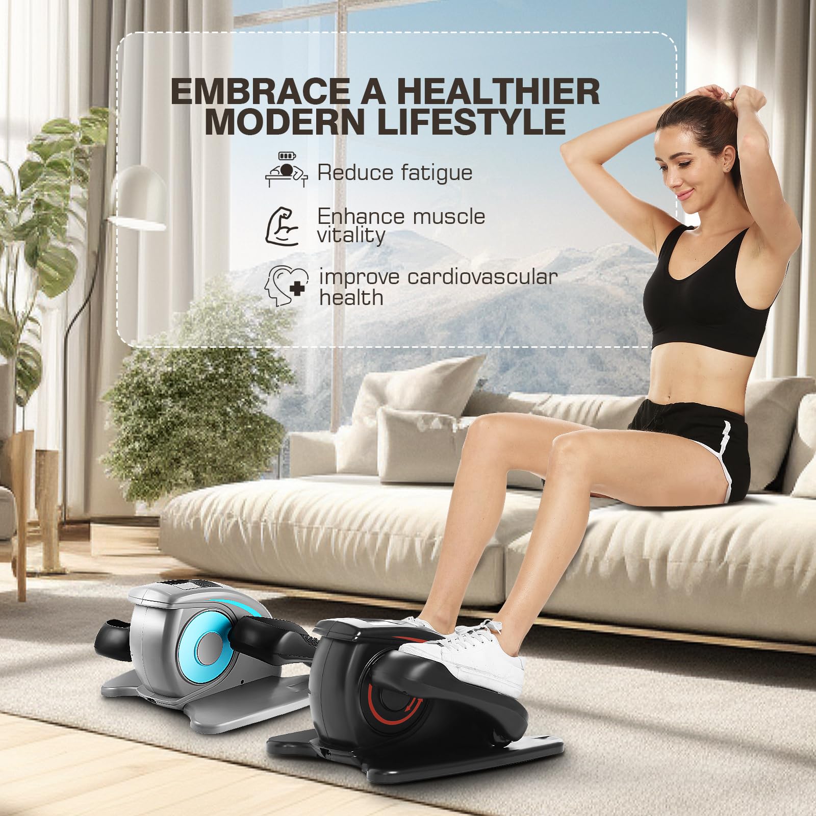 ANCHEER Under Desk Elliptical Machine - Portable Leg Exerciser for Home & Office Use with LCD Monitor, Remote Control & Massage Pedals | Ideal for Seniors, Sedentary Workers & Physical Therapy | Compact Seated Workout Equipment for Small Spaces